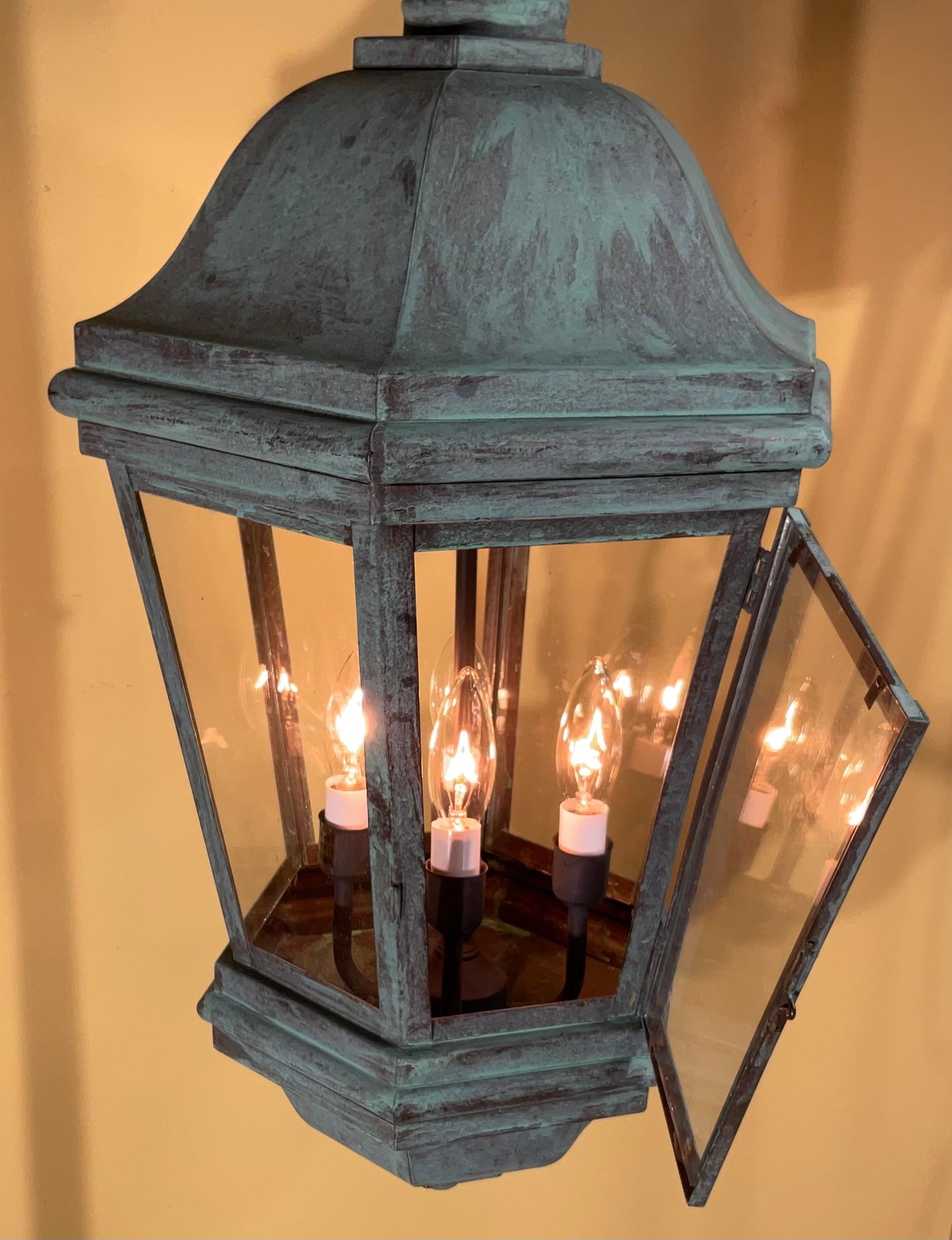 Hand-Crafted Six Sides Handcrafted Quality Solid Brass Hanging Lanter For Sale