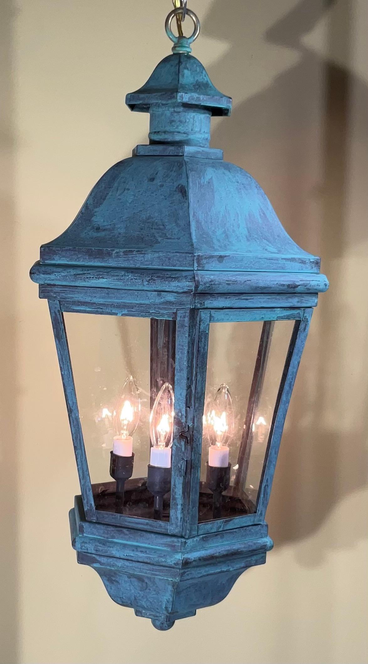 Six Sides Handcrafted Quality Solid Brass Hanging Lanter In Good Condition For Sale In Delray Beach, FL