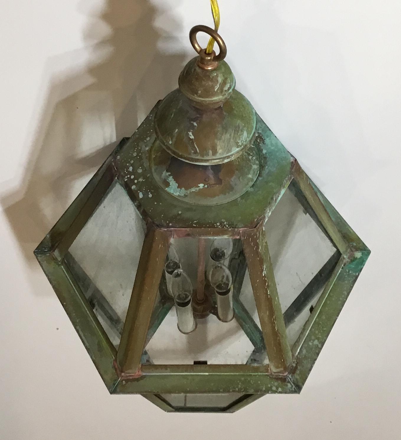 Contemporary Six Sides Hanging Copper Lantern