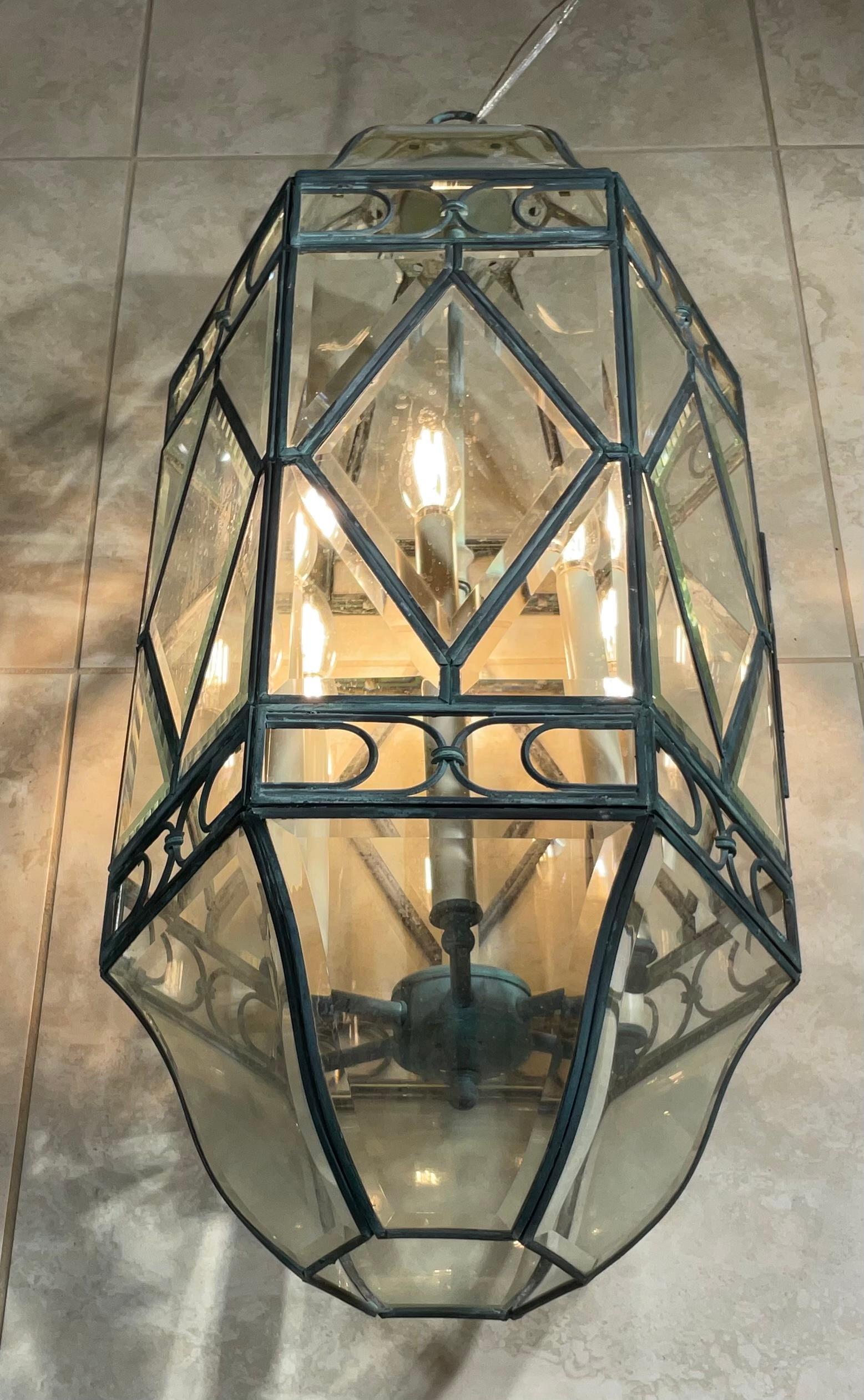 Hand-Crafted Six Sides Vintage Brass Hanging Lantern or Pendant For Sale