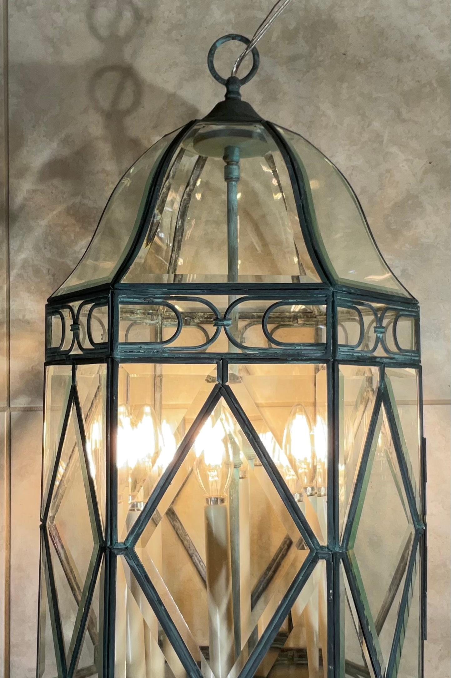 Six Sides Vintage Brass Hanging Lantern or Pendant In Good Condition For Sale In Delray Beach, FL