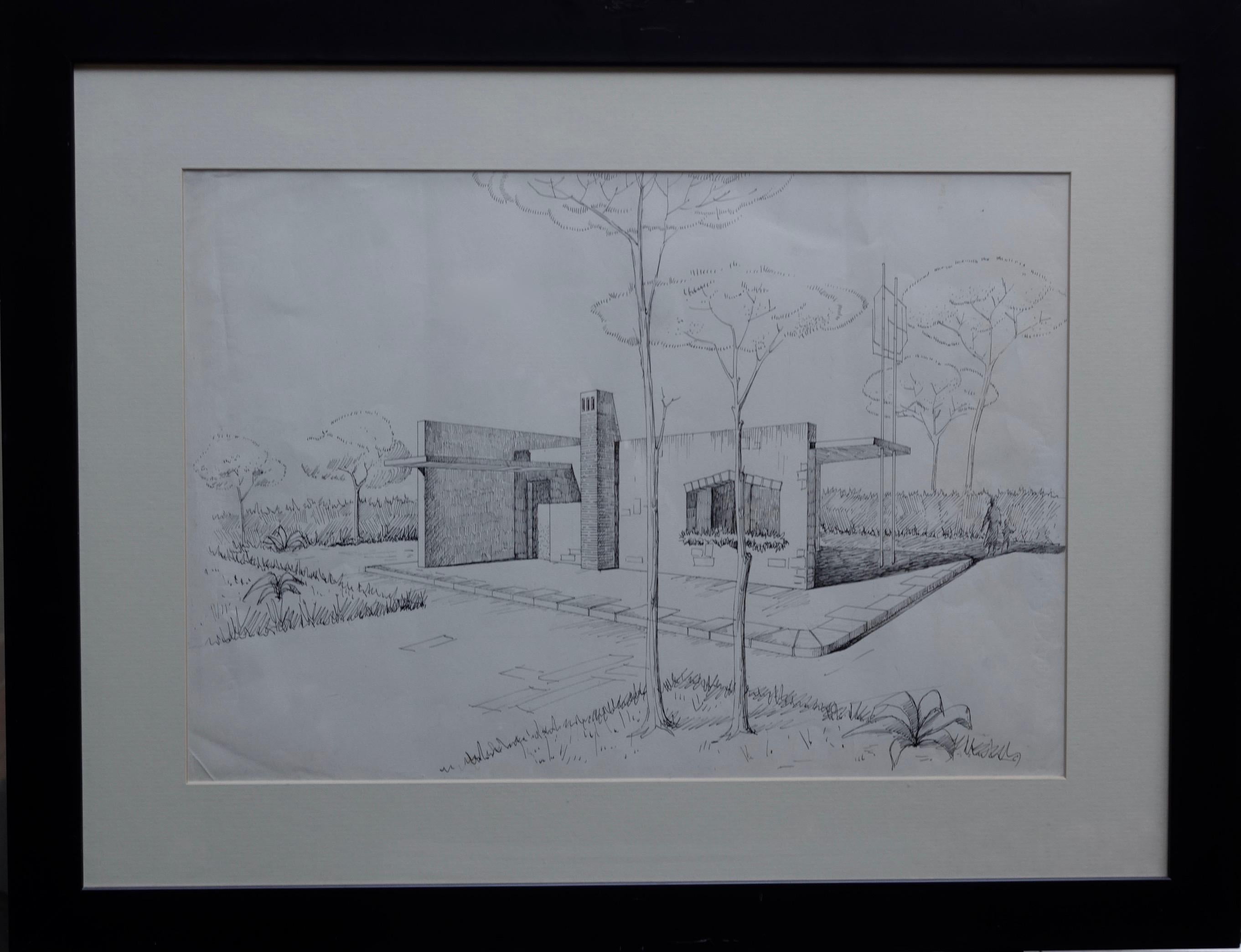 Modern Six Signed and Dated Architectural Drawings, Italy, '40-'50 For Sale