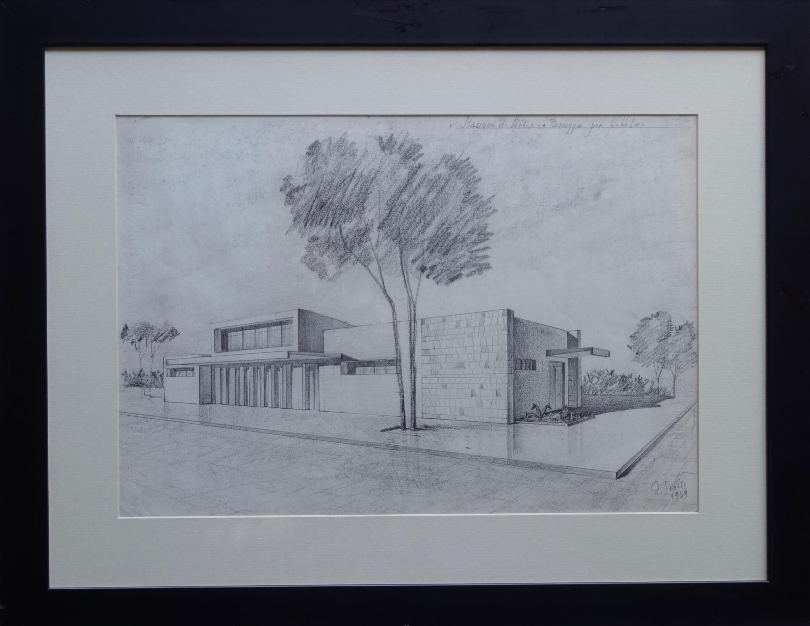Painted Six Signed and Dated Architectural Drawings, Italy, '40-'50 For Sale