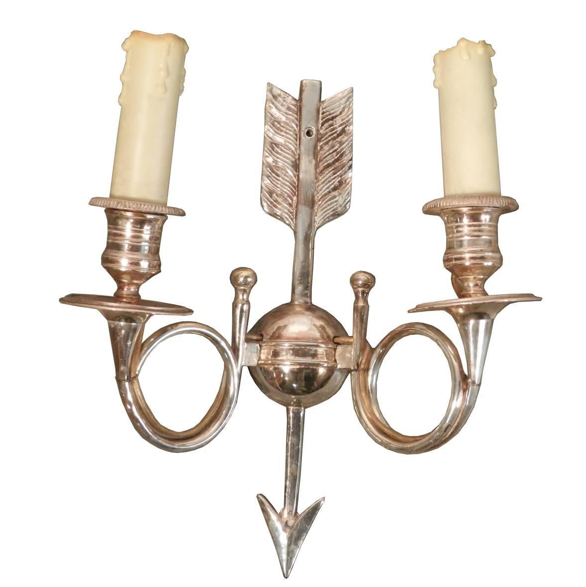 Baroque Revival Six Silvered Bronze Sconces with Monogram and Number, circa 1960 For Sale