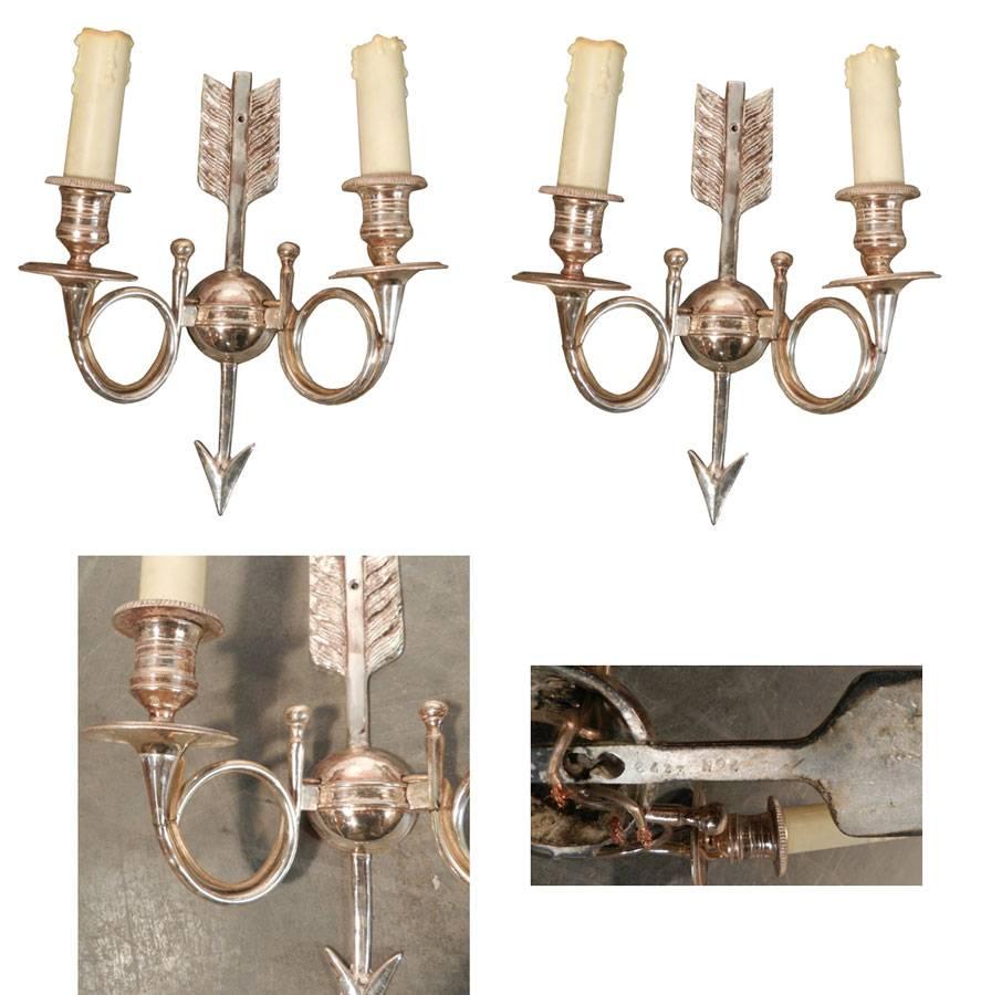 French Six Silvered Bronze Sconces with Monogram and Number, circa 1960 For Sale