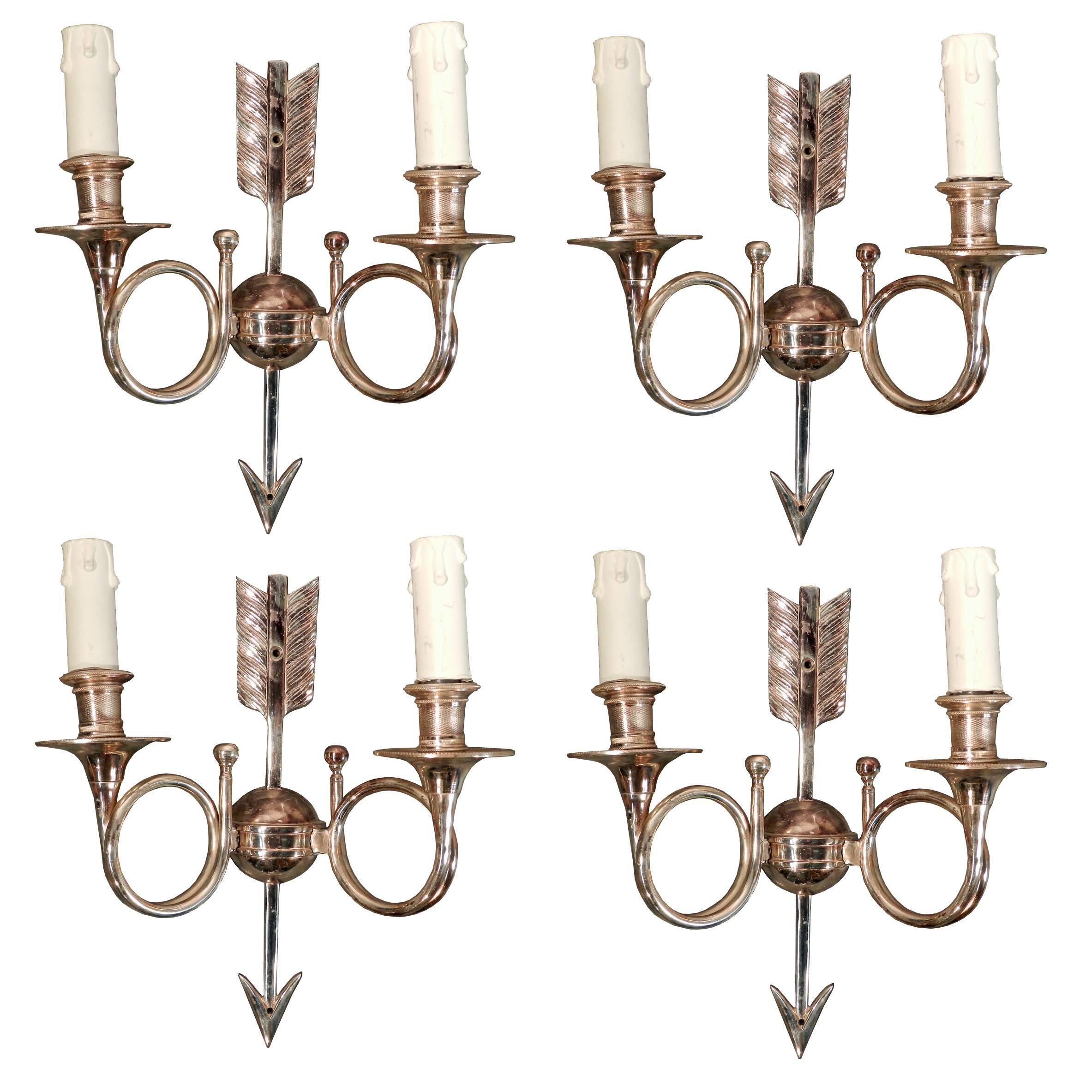 Six Silvered Bronze Sconces with Monogram and Number, circa 1960 In Good Condition For Sale In Saint-Ouen, FR
