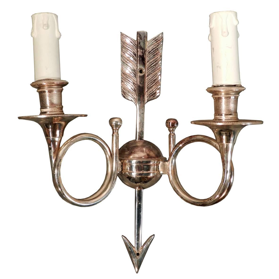 20th Century Six Silvered Bronze Sconces with Monogram and Number, circa 1960 For Sale