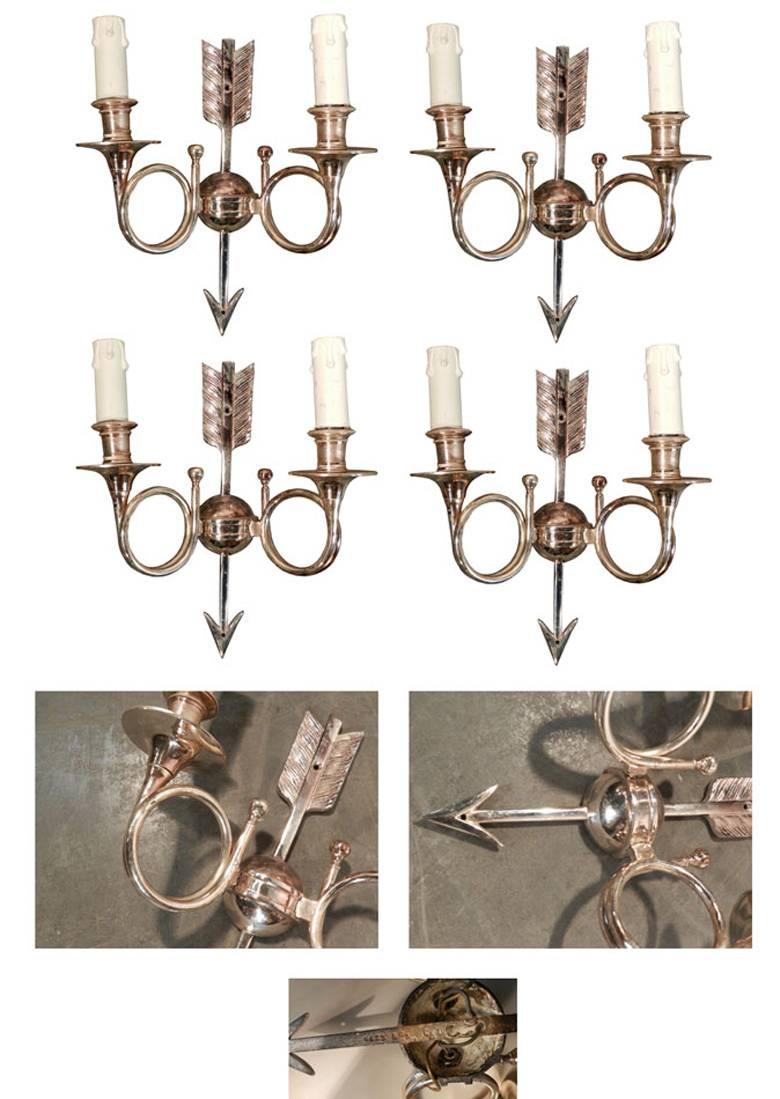 Six Silvered Bronze Sconces with Monogram and Number, circa 1960 For Sale 1
