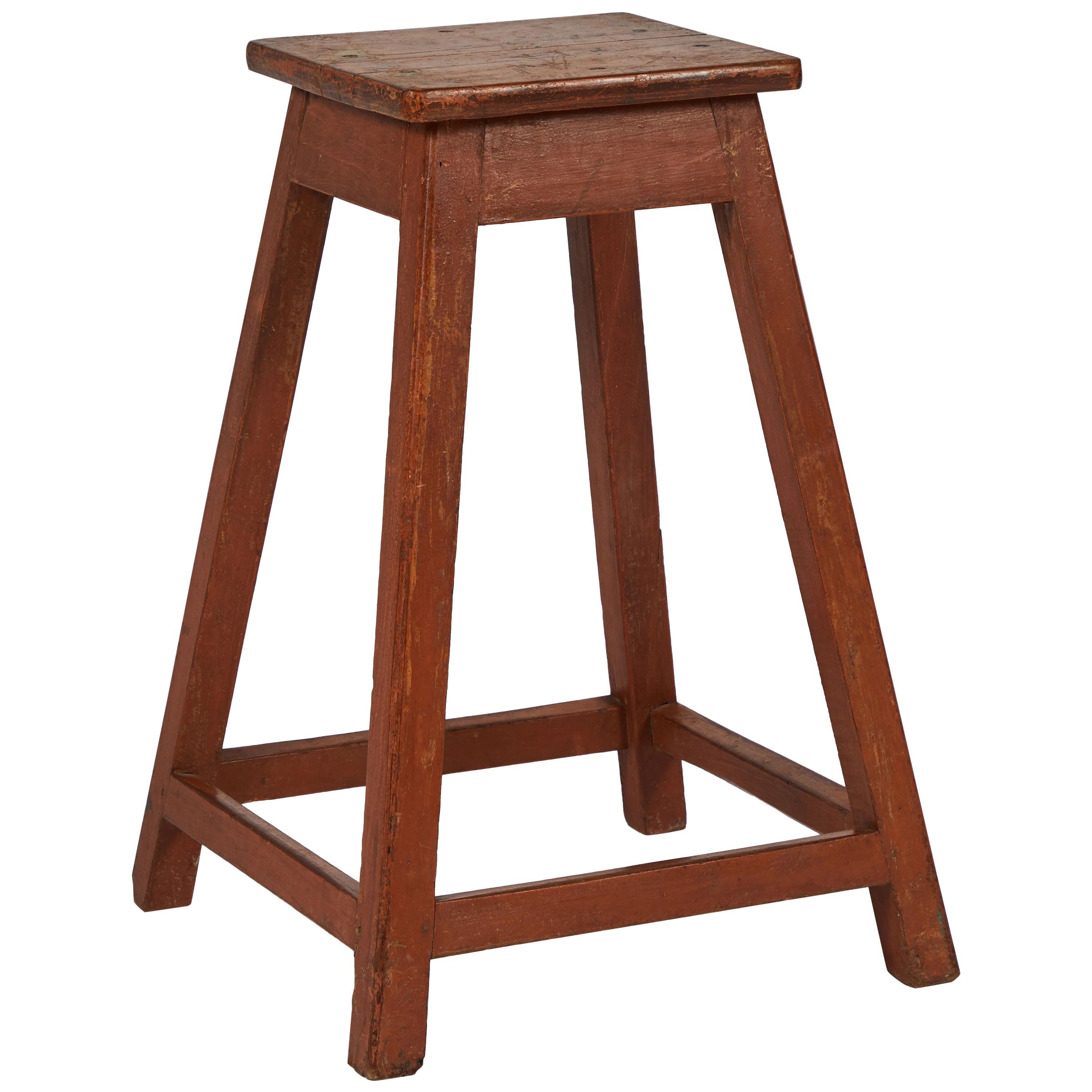 Six Simple Wooden Factory Stools from Late 19th Century France