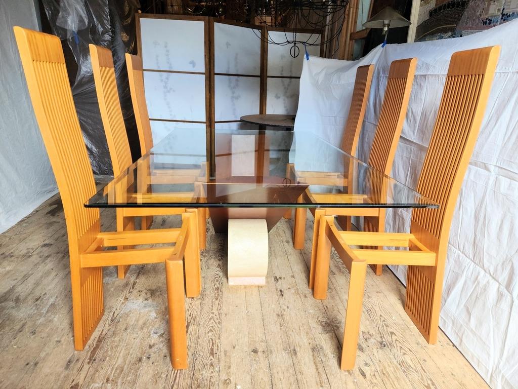 Six Slatted Dining Chairs w/ Original Fabric by Pietro Costantini Italy 1980s 10