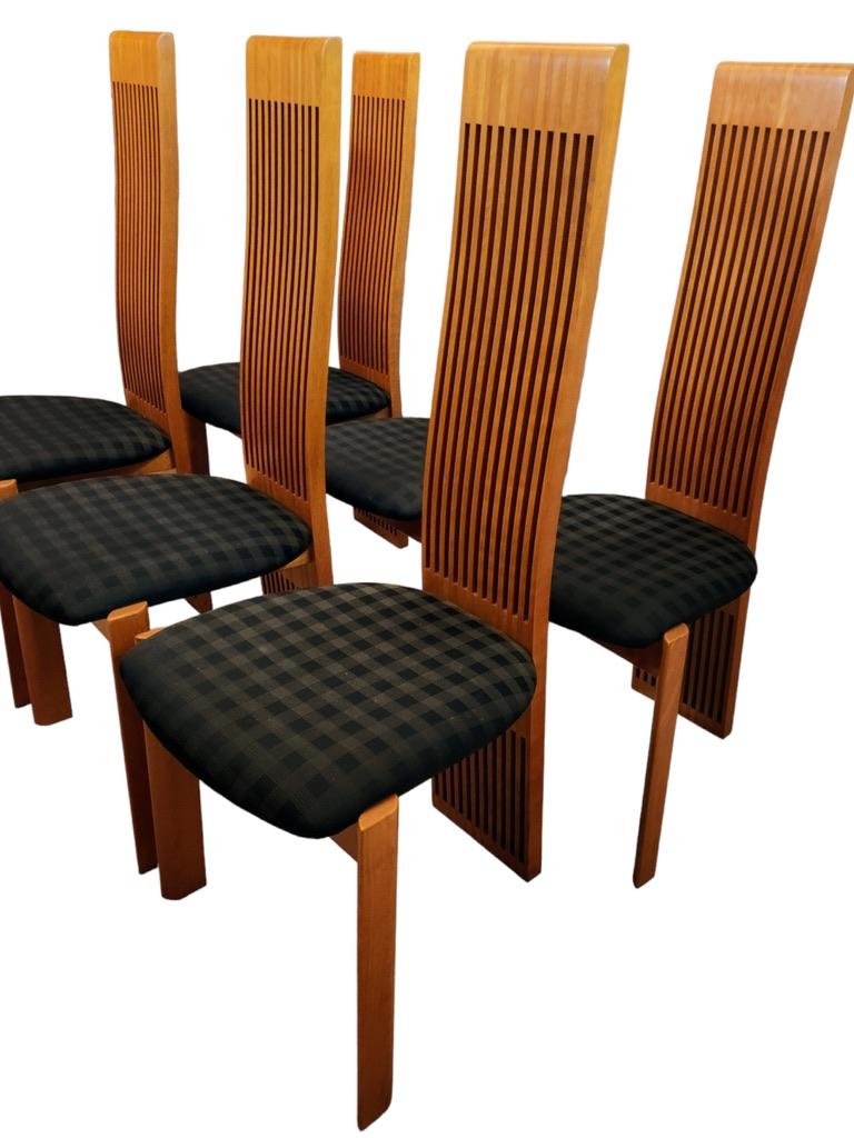 Mid-Century Modern Six Slatted Dining Chairs w/ Original Fabric by Pietro Costantini Italy 1980s