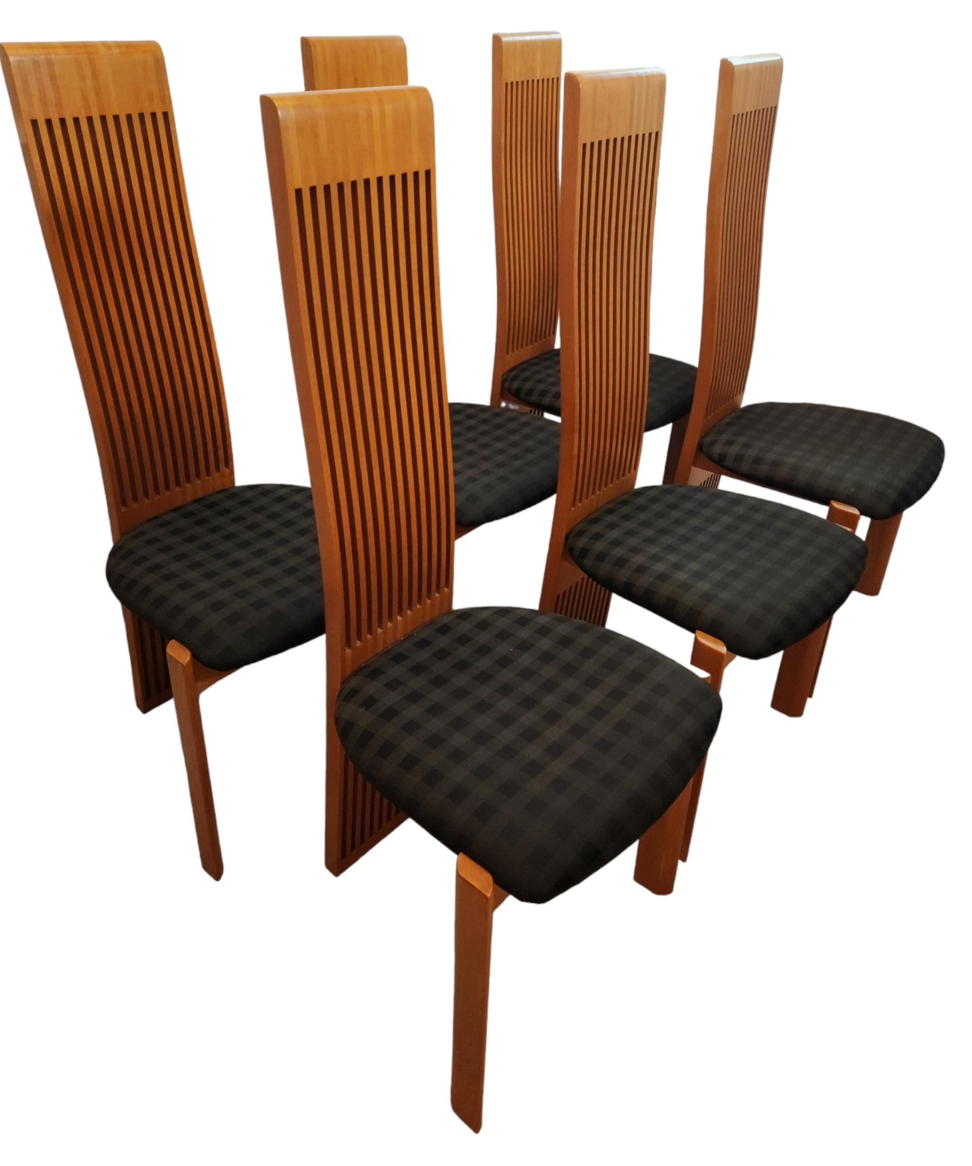 Maple Six Slatted Dining Chairs w/ Original Fabric by Pietro Costantini Italy 1980s