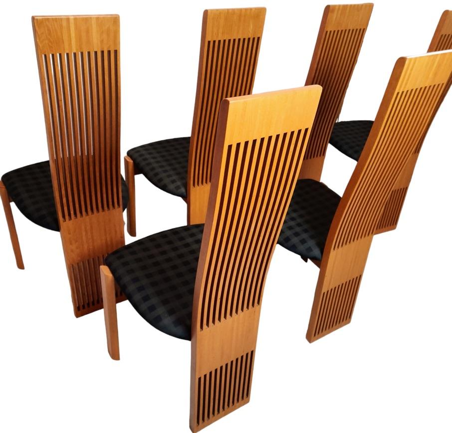 Hand-Crafted Six Slatted Dining Chairs w/ Original Fabric by Pietro Costantini Italy 1980s
