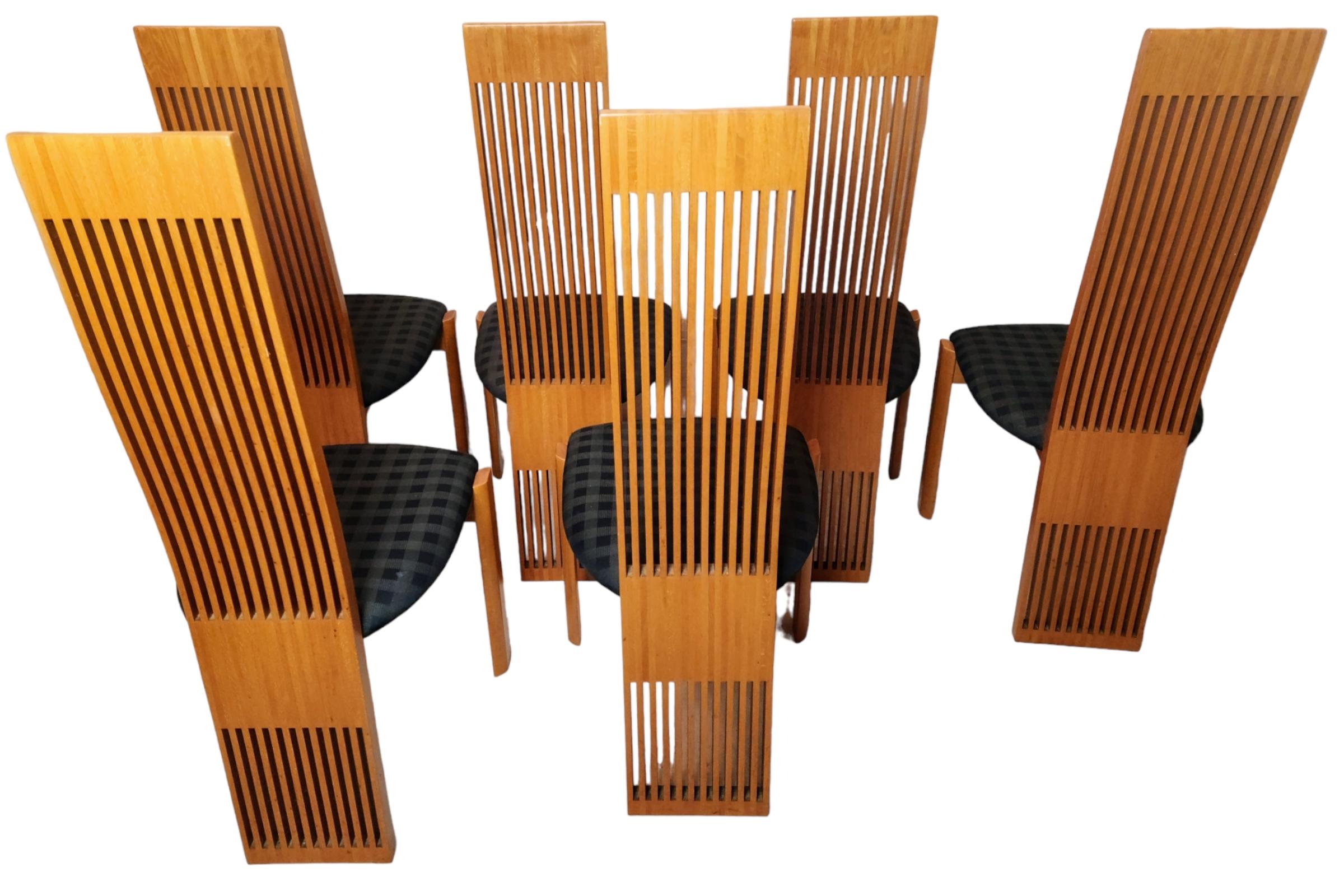 Six Slatted Dining Chairs w/ Original Fabric by Pietro Costantini Italy 1980s In Good Condition In Camden, ME