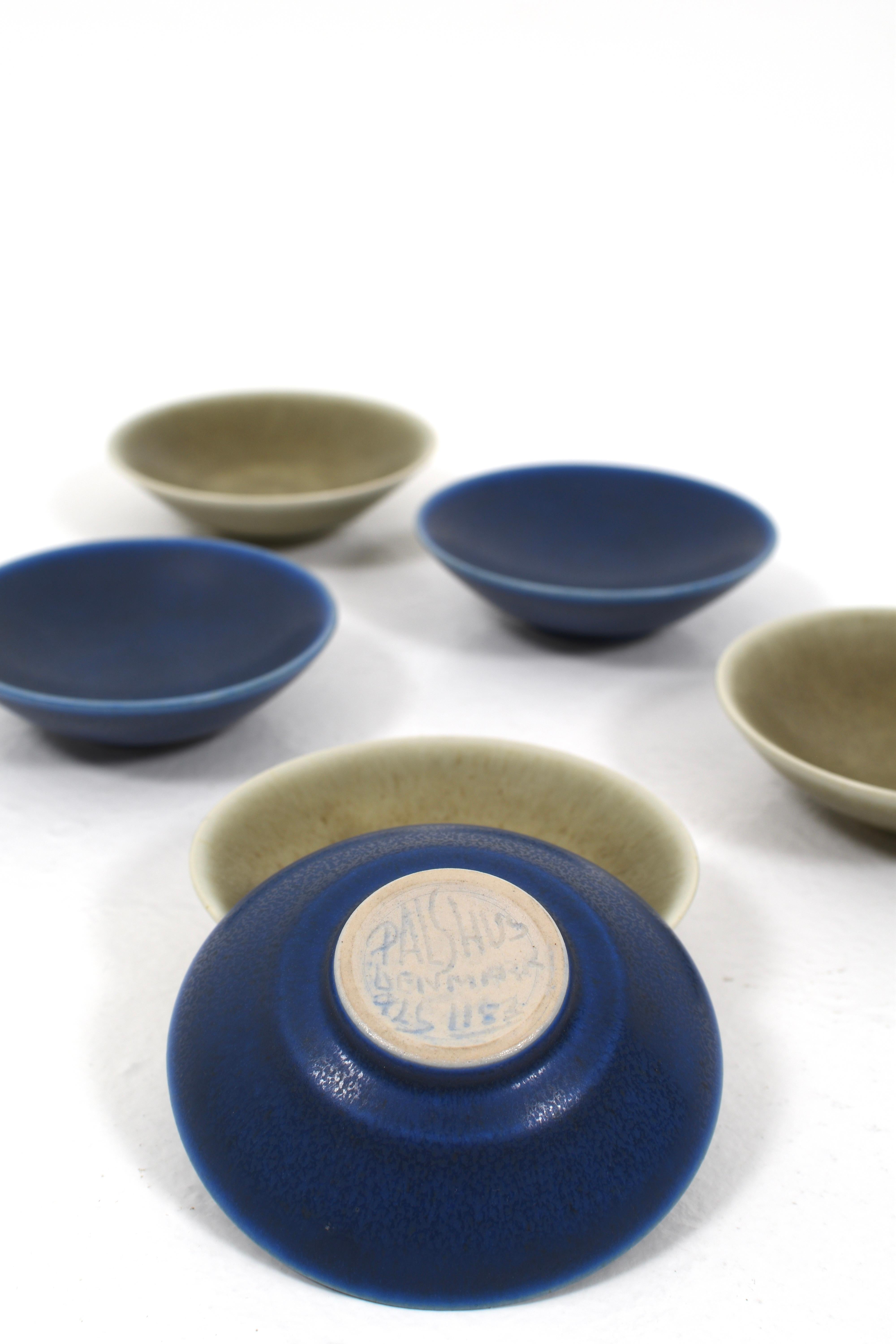 Mid-Century Modern Six small Ceramic bowls by Per Linnemann-Schmidt, Palshus, Denmark For Sale