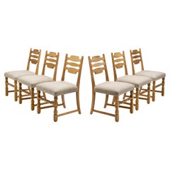 Six Solid Oak Dining Chairs in the Manner of Henning Kjærnulf, Denmark 1960s