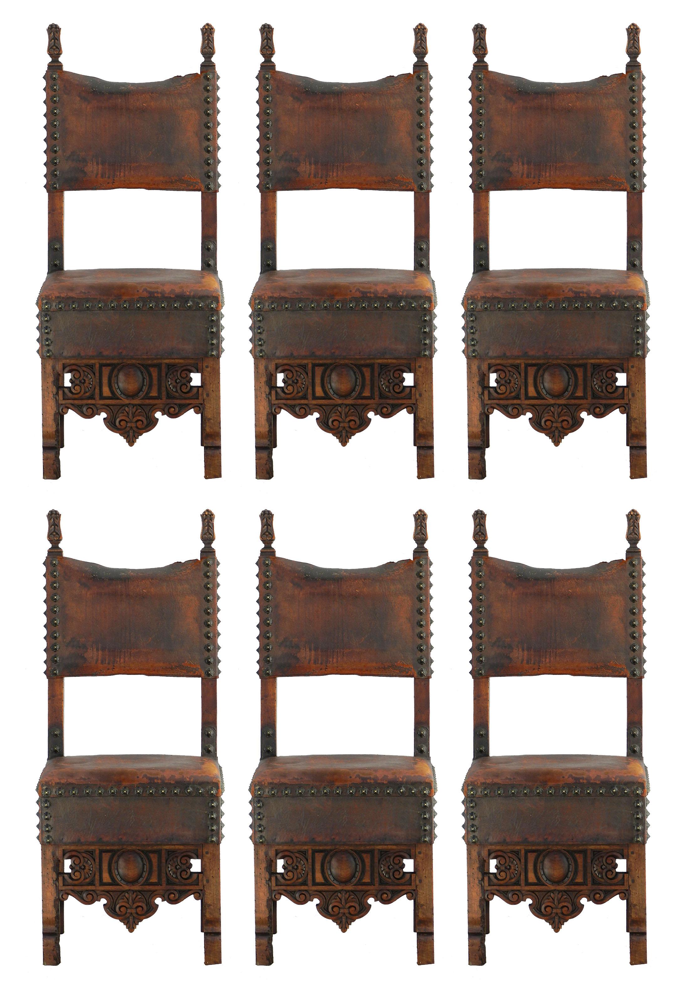 Six Spanish Dining Chairs Late 18th Century Renaissance In Good Condition In Mimizan, FR
