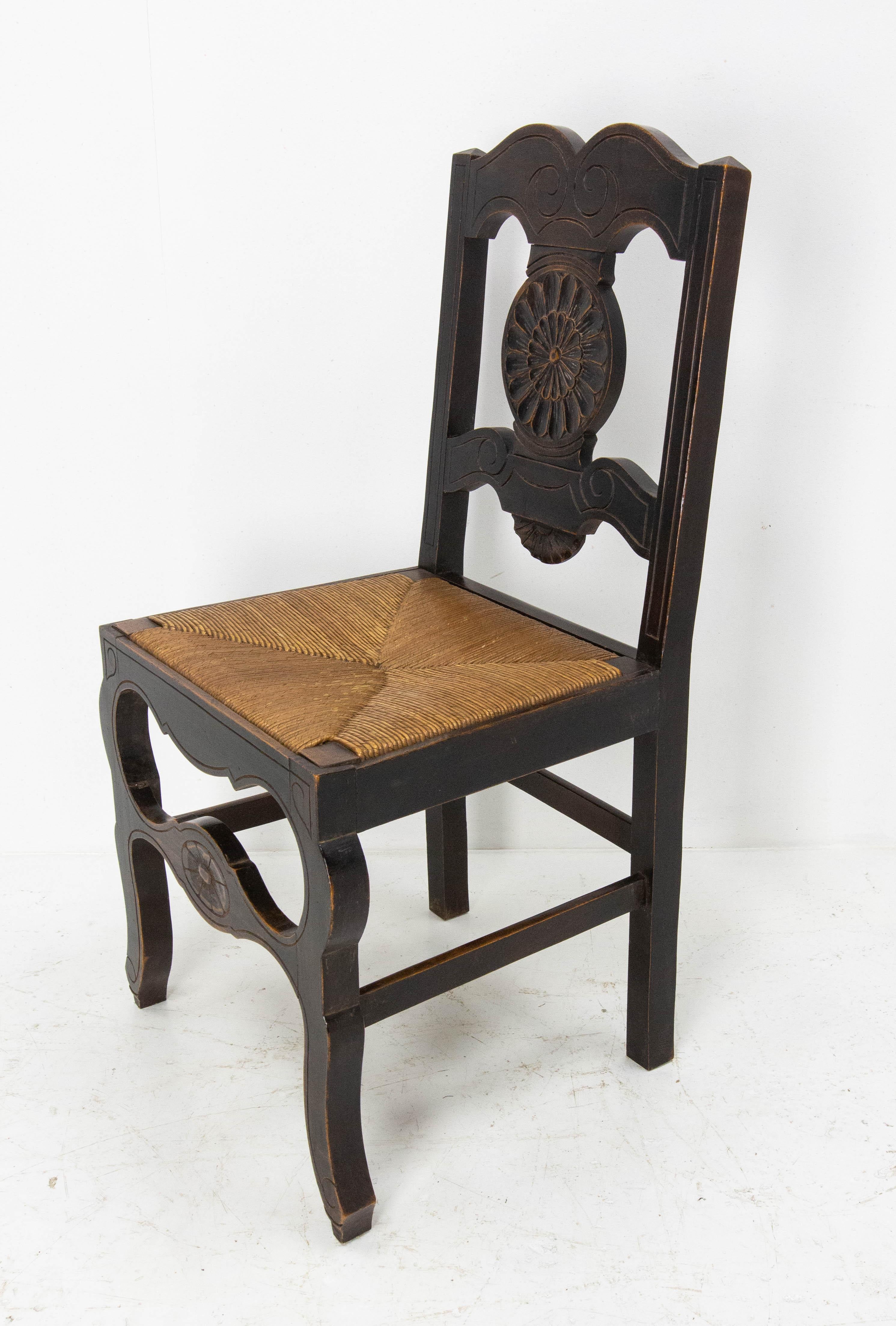 Six Spanish Dining Chairs Rush Seats, Early 20th Century 1