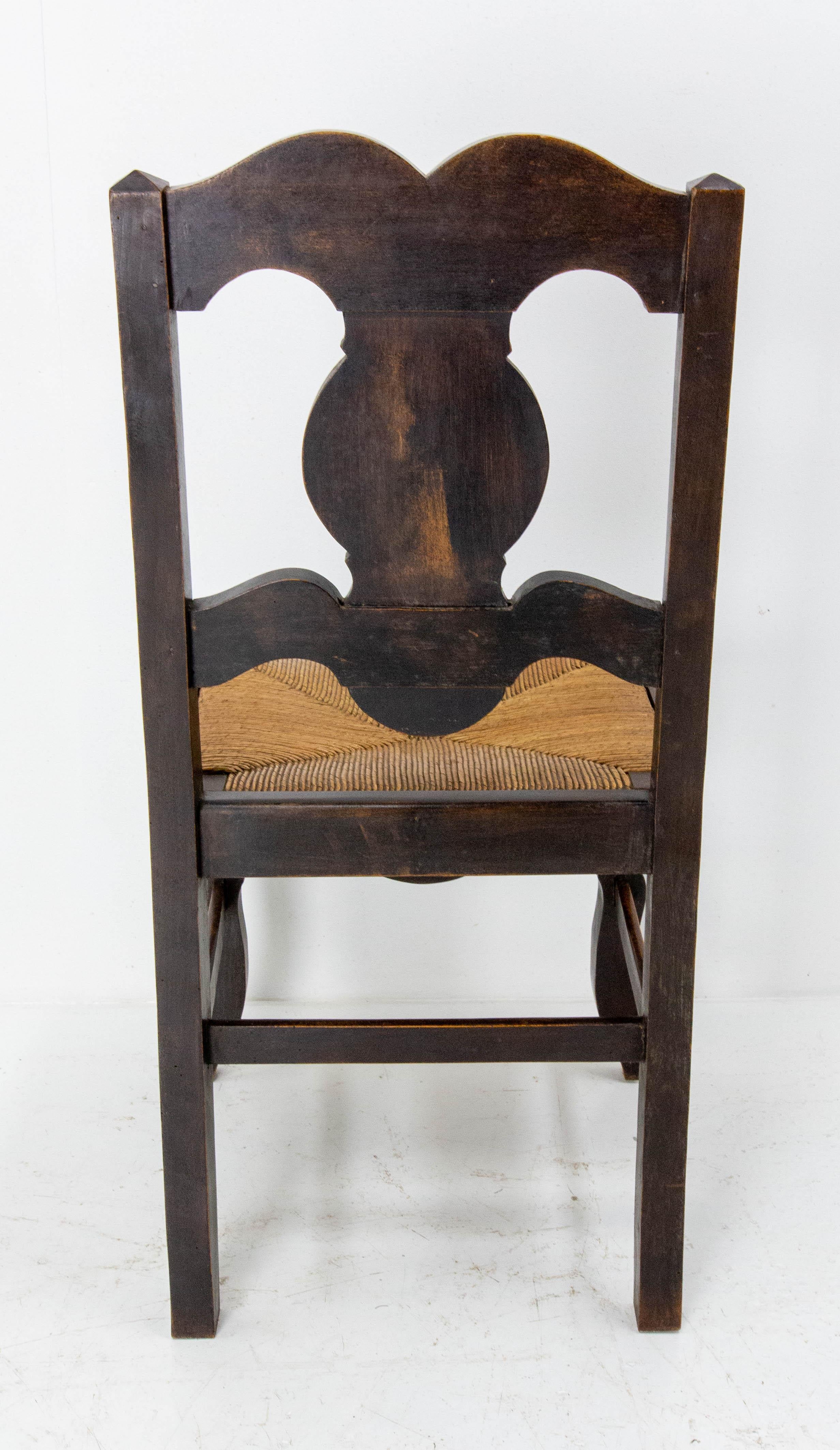 Six Spanish Dining Chairs Rush Seats, Early 20th Century 4