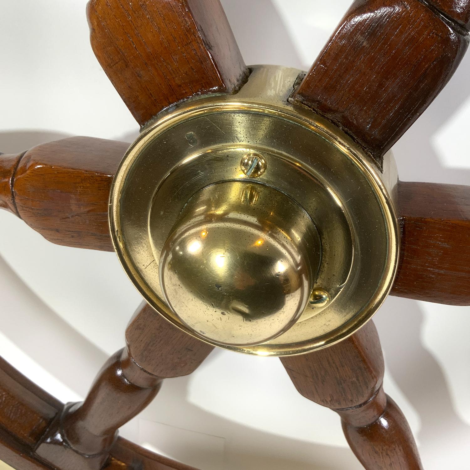 Varnished Six Spoke Ships Wheel from a Yacht For Sale