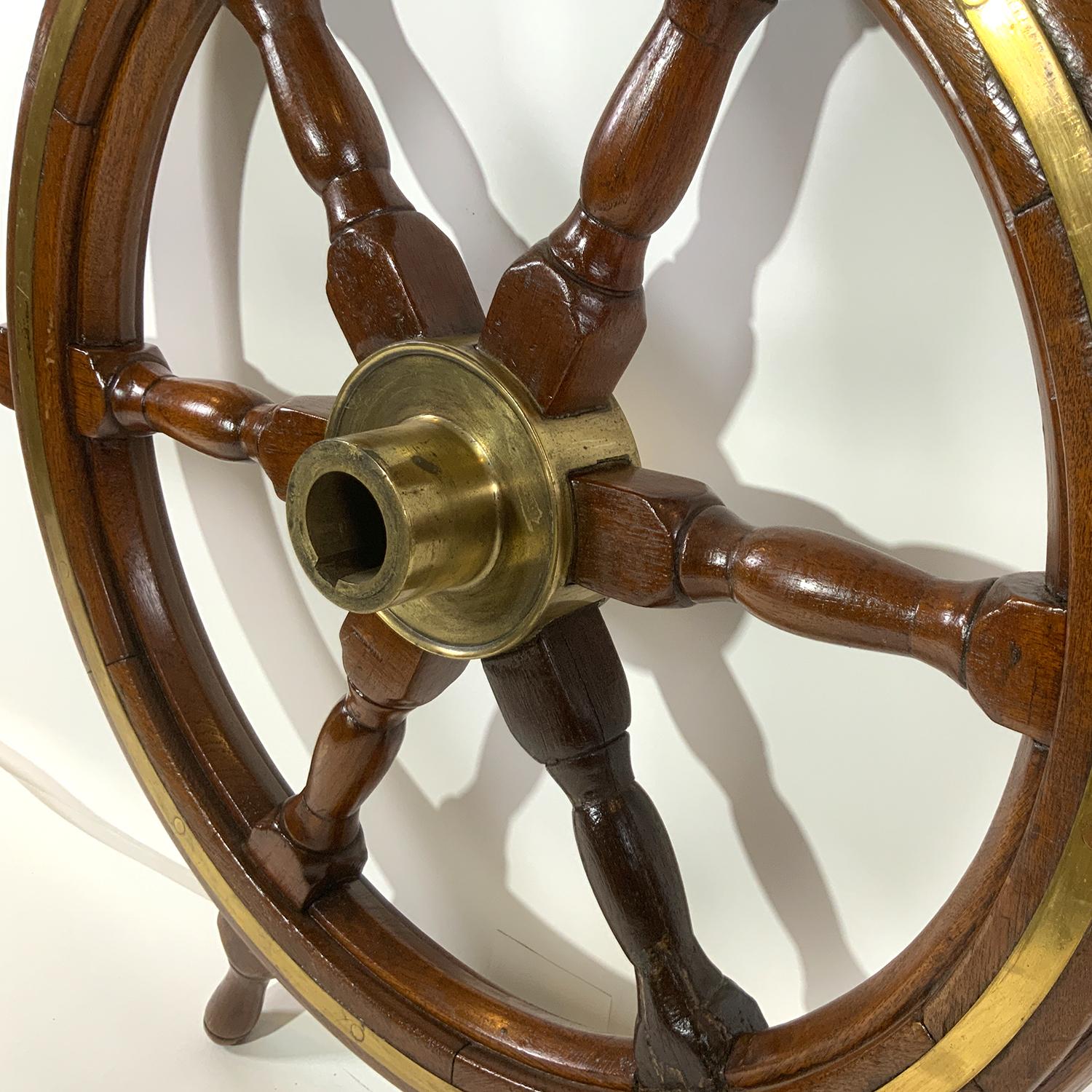 Brass Six Spoke Ships Wheel from a Yacht For Sale
