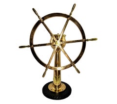 Six Spoke Solid Brass Ships Wheel on Stand