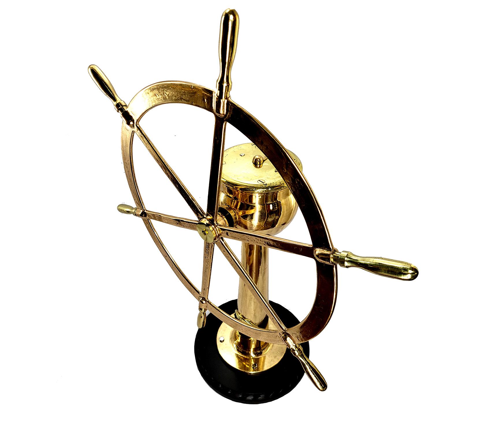 Six Spoke Solid Brass Ships Wheel on Stand In Good Condition For Sale In Norwell, MA