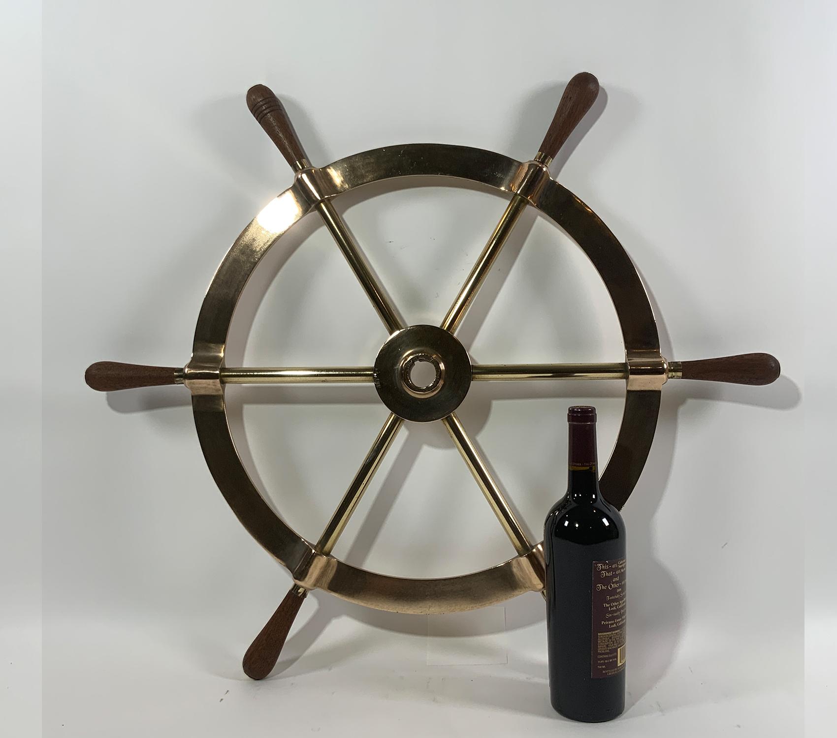 North American Six Spoke Solid Brass Yacht Wheel For Sale