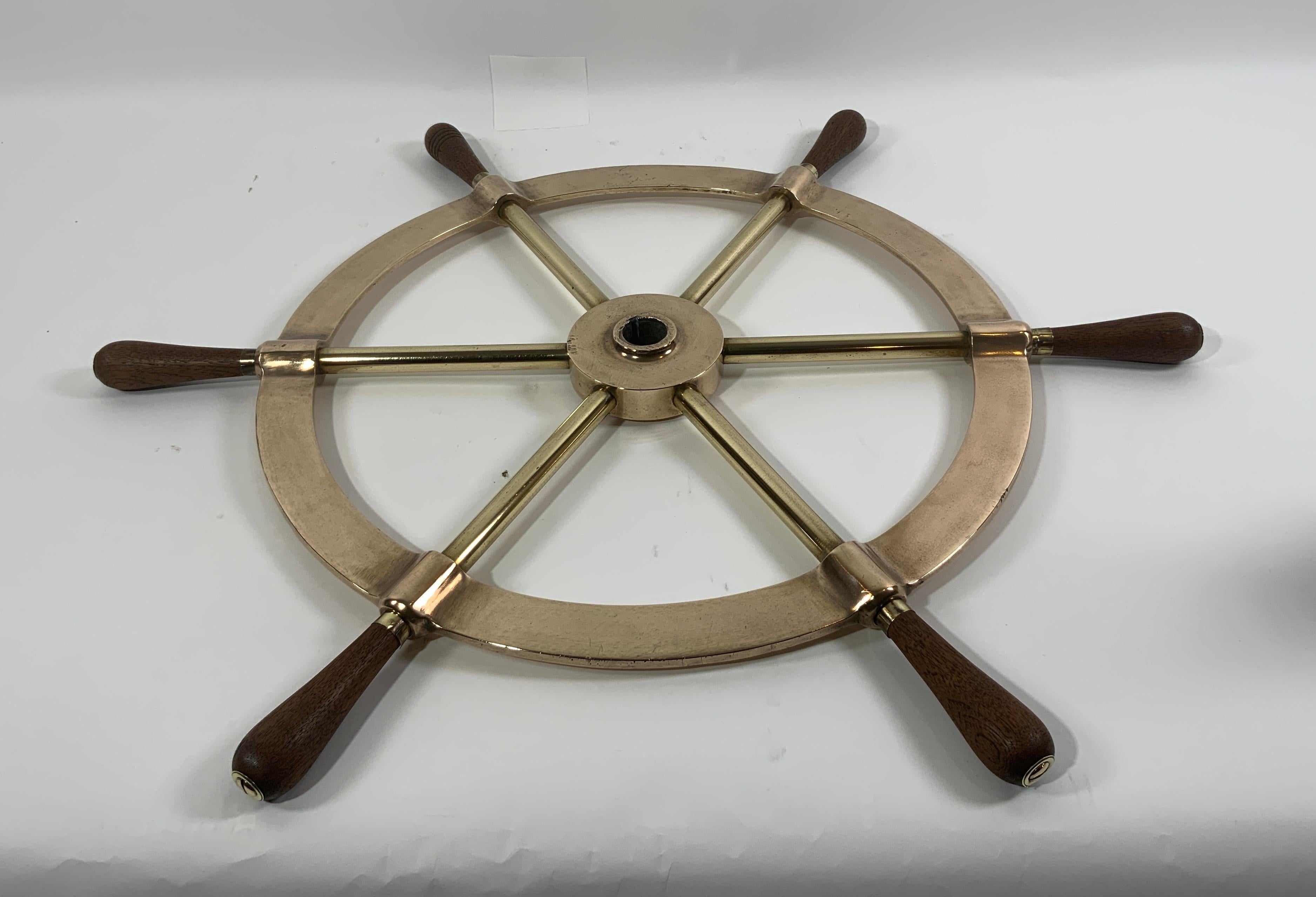 Early 20th Century Six Spoke Solid Brass Yacht Wheel For Sale