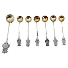 Six spoons and sugar ladle with 200/500 reis coins and Portuguese arms Six spoons and sugar ladle with 200/500 reis coins and Portuguese arms