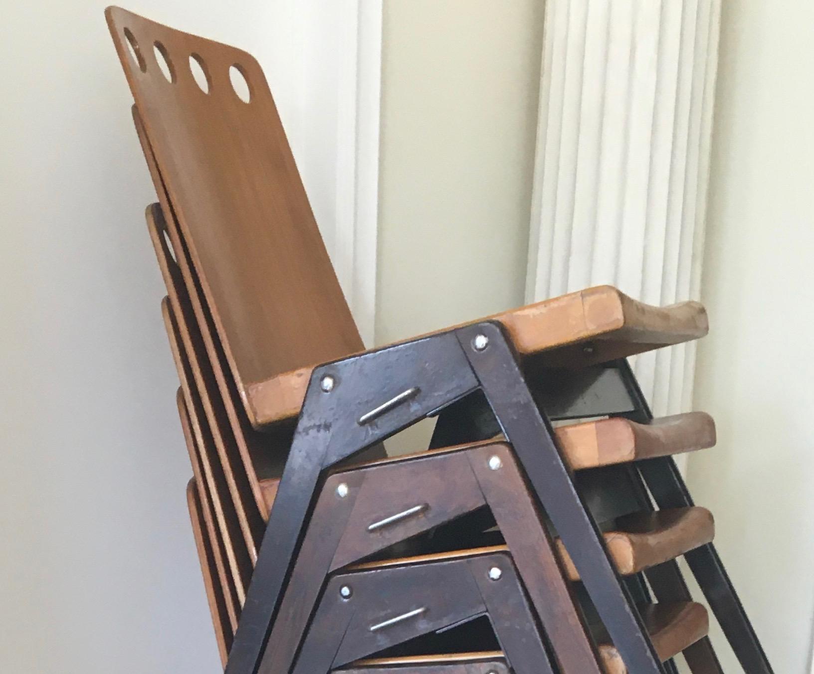Six Stackable Industrial Chairs in the Spirit of Jean Prouvé, France, 1950 1