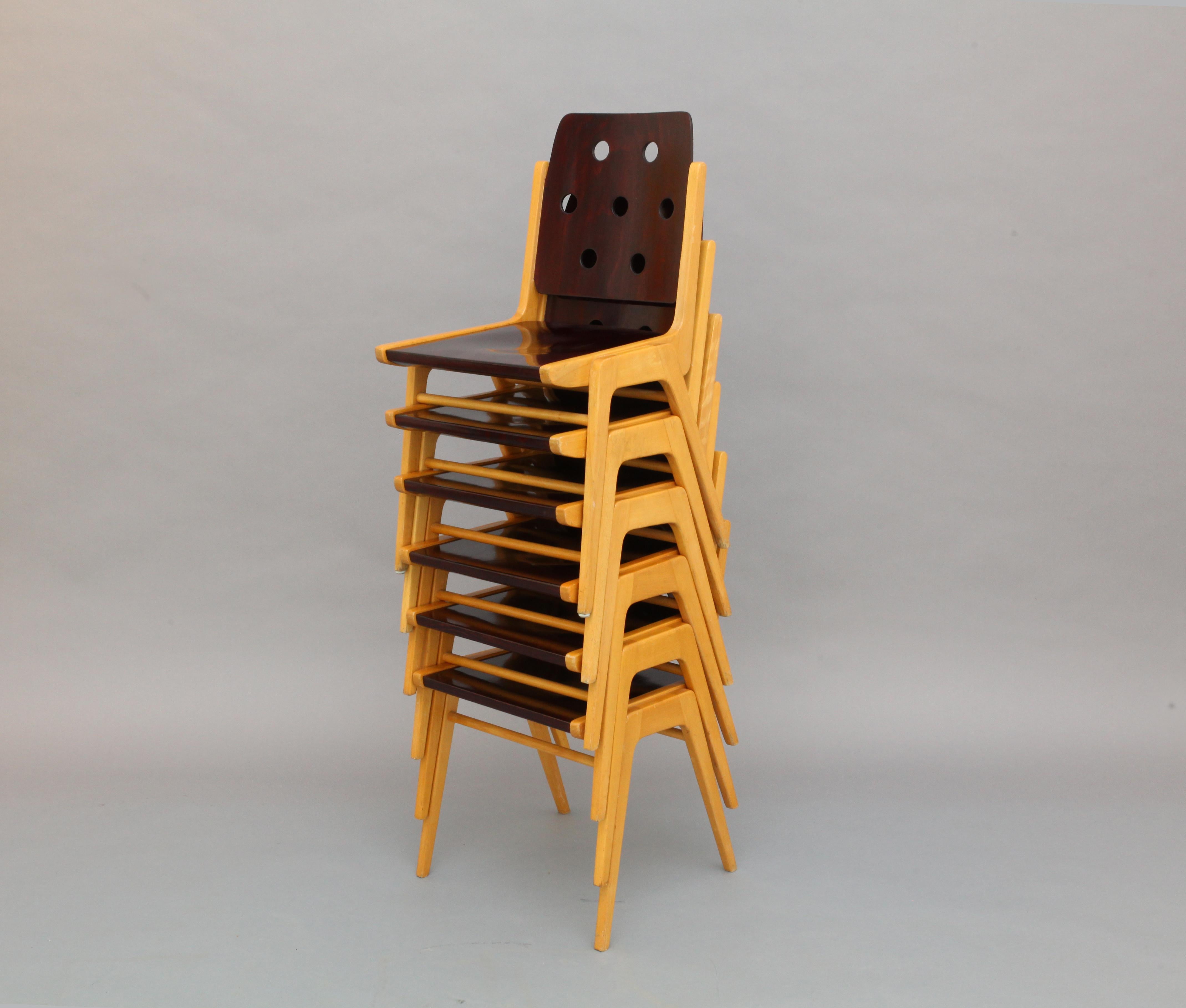 Mid-Century Modern Six Stacking Chairs by Franz Schuster for Wiesner Hager, Model Maestro