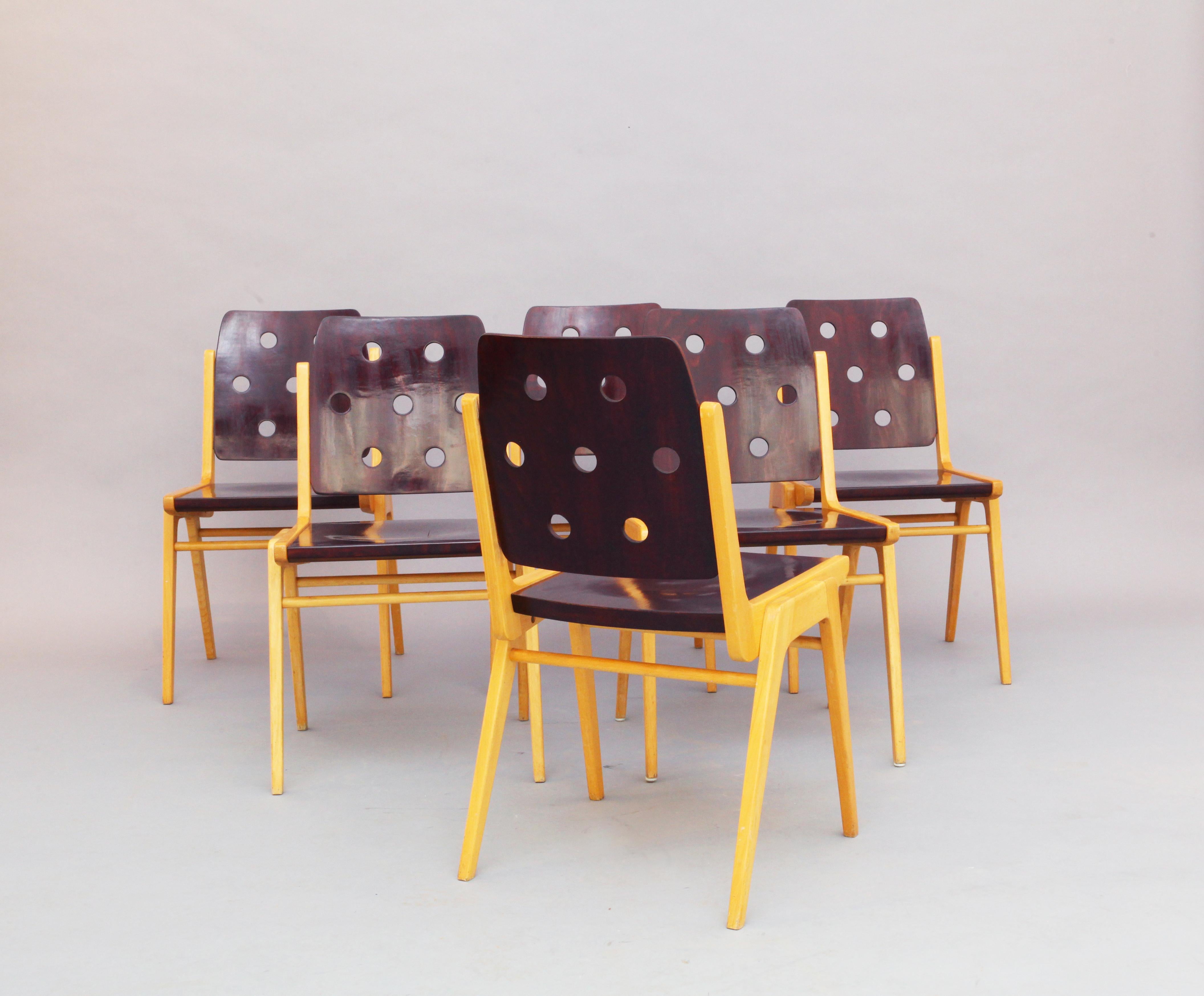 Austrian Six Stacking Chairs by Franz Schuster for Wiesner Hager, Model Maestro