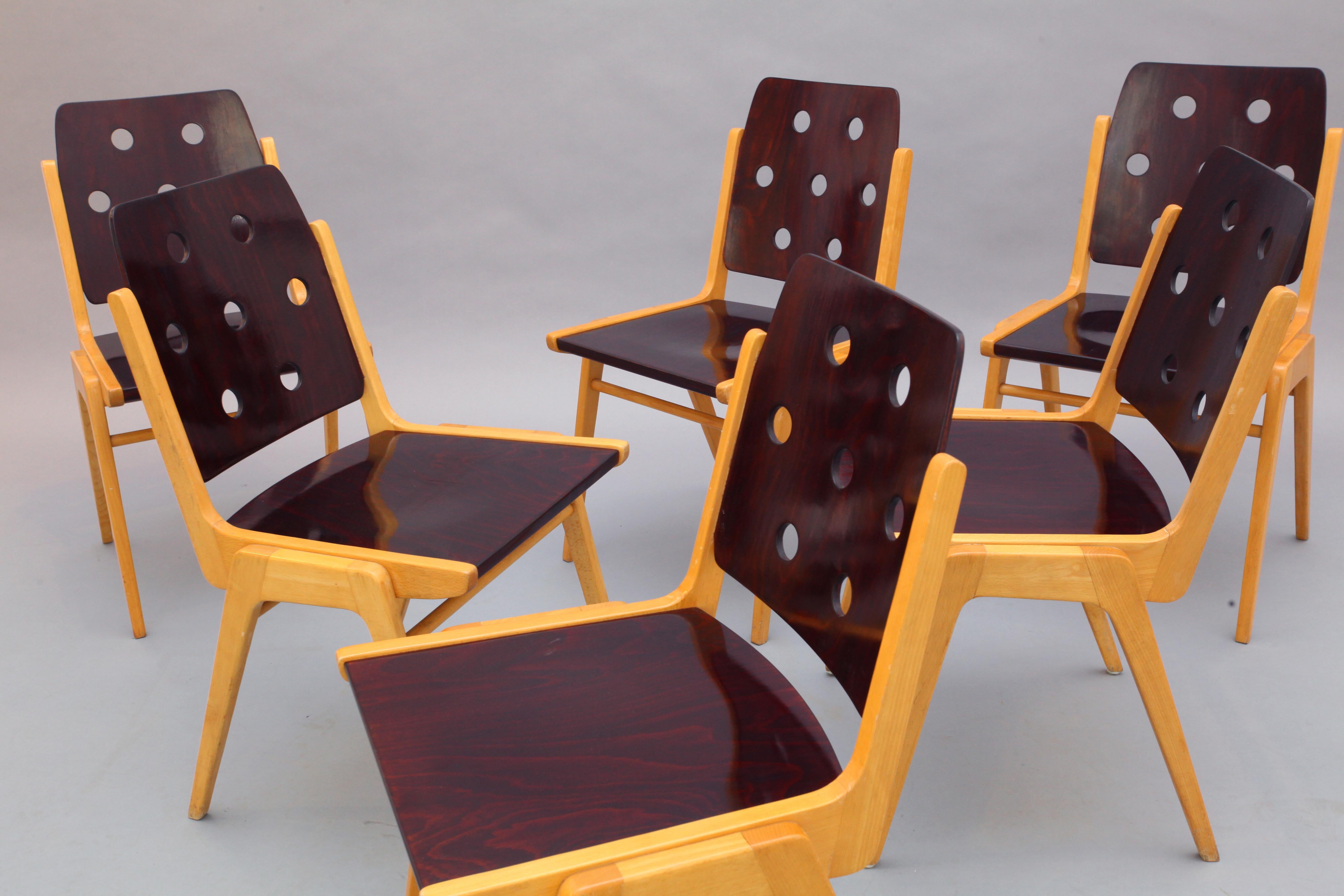 Six Stacking Chairs by Franz Schuster for Wiesner Hager, Model Maestro In Good Condition In Vienna, Vienna