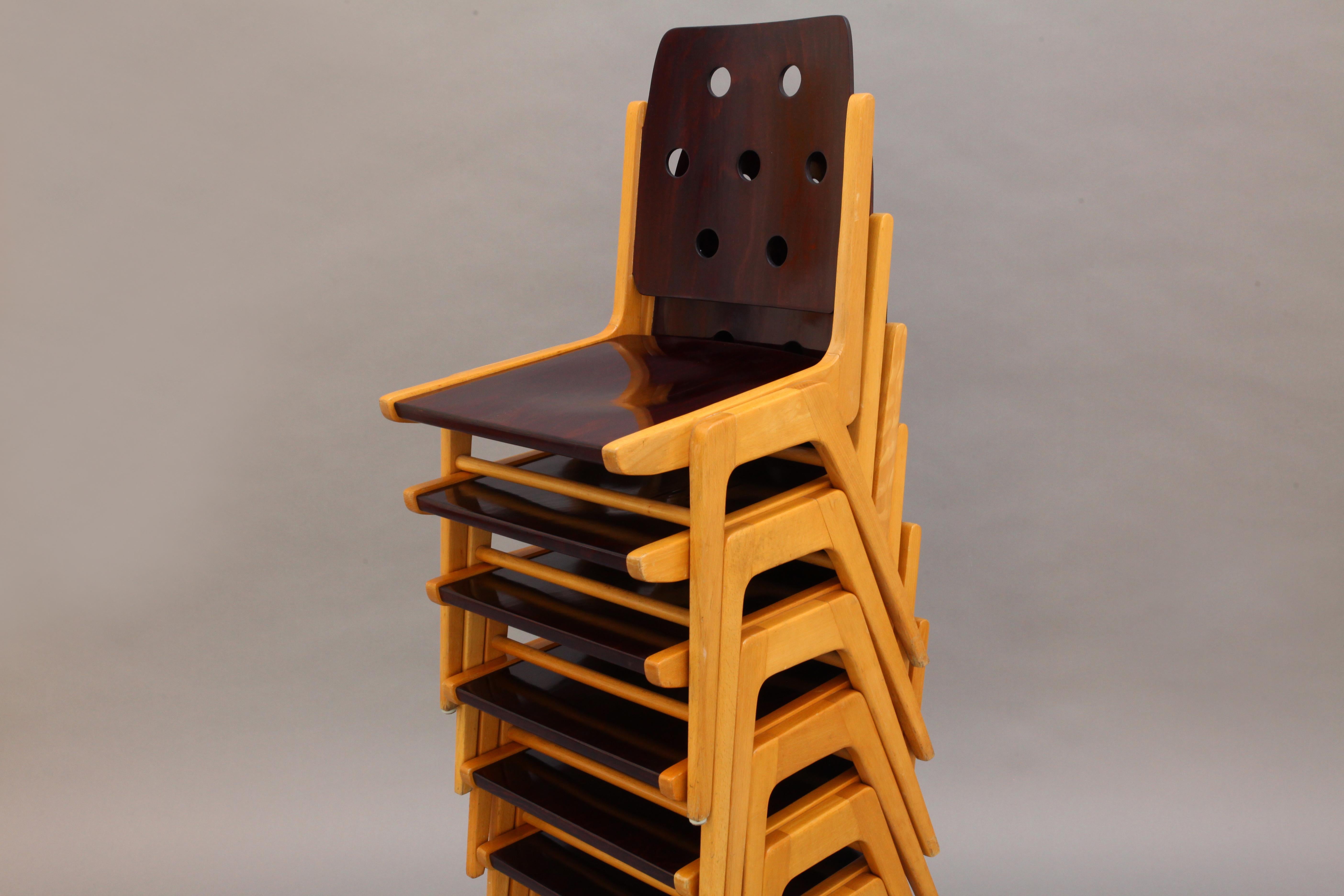 20th Century Six Stacking Chairs by Franz Schuster for Wiesner Hager, Model Maestro