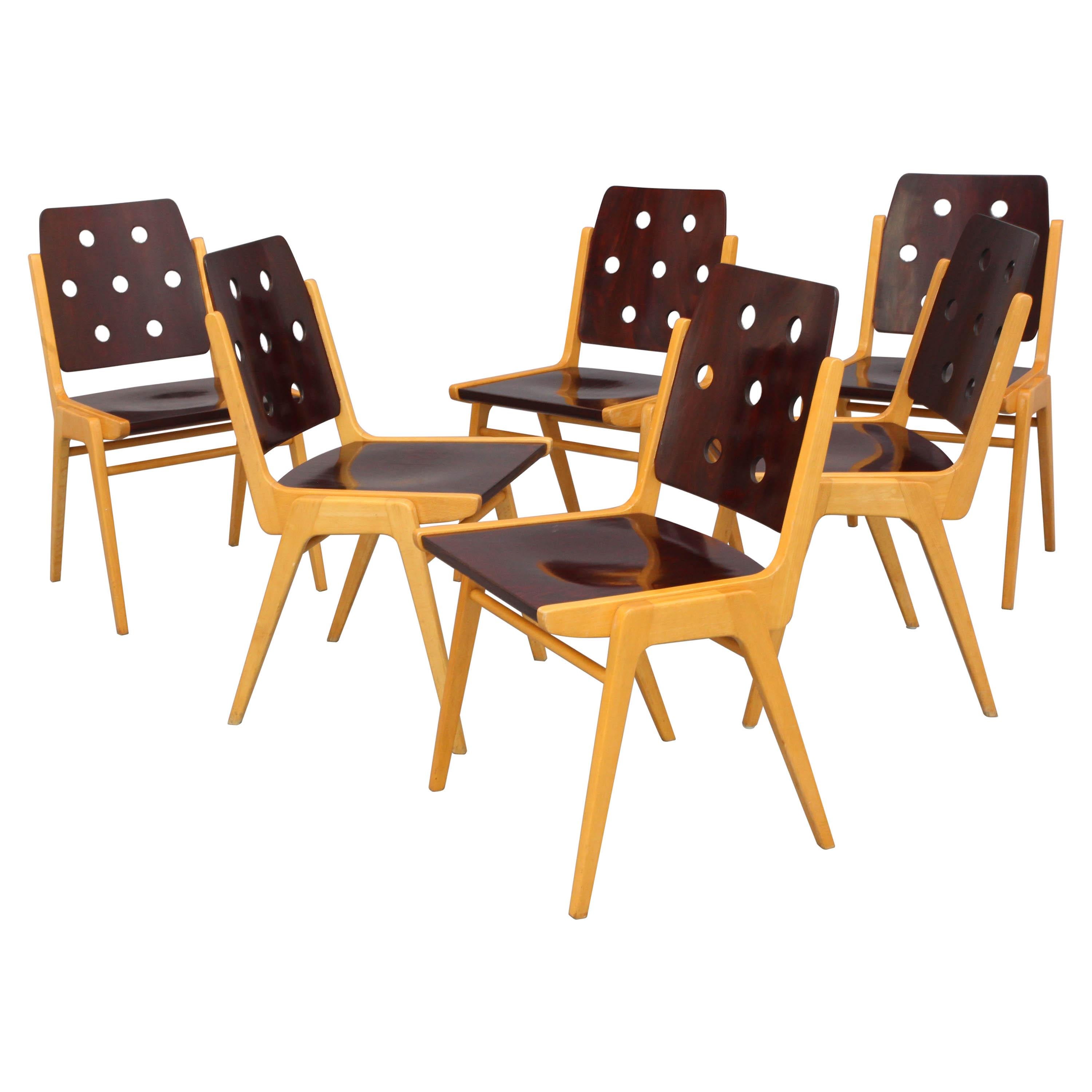 Six Stacking Chairs by Franz Schuster for Wiesner Hager, Model Maestro