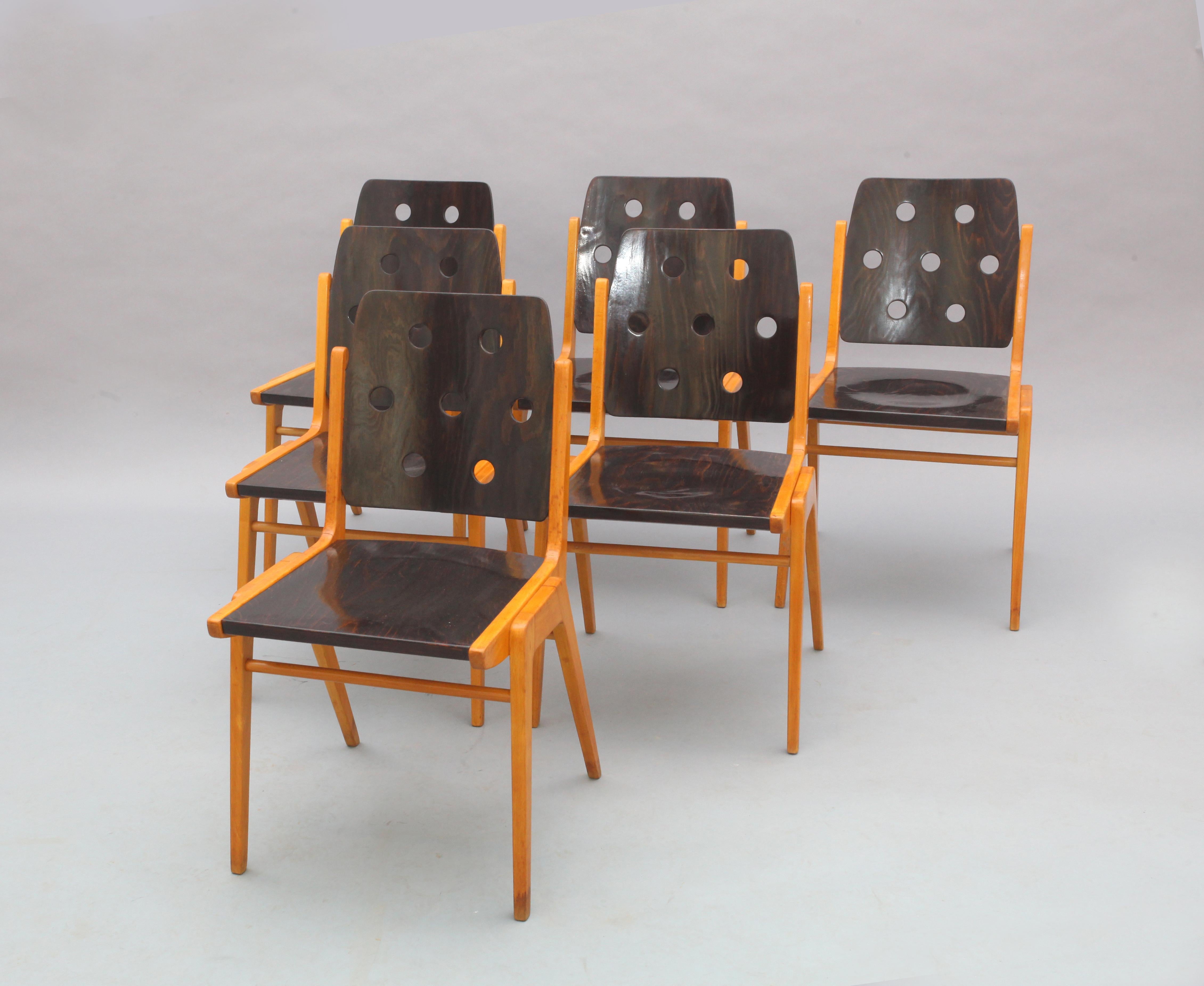 Six Stacking Dining Chairs , Franz Schuster, Forum Stadtpark, Vienna 1959 1