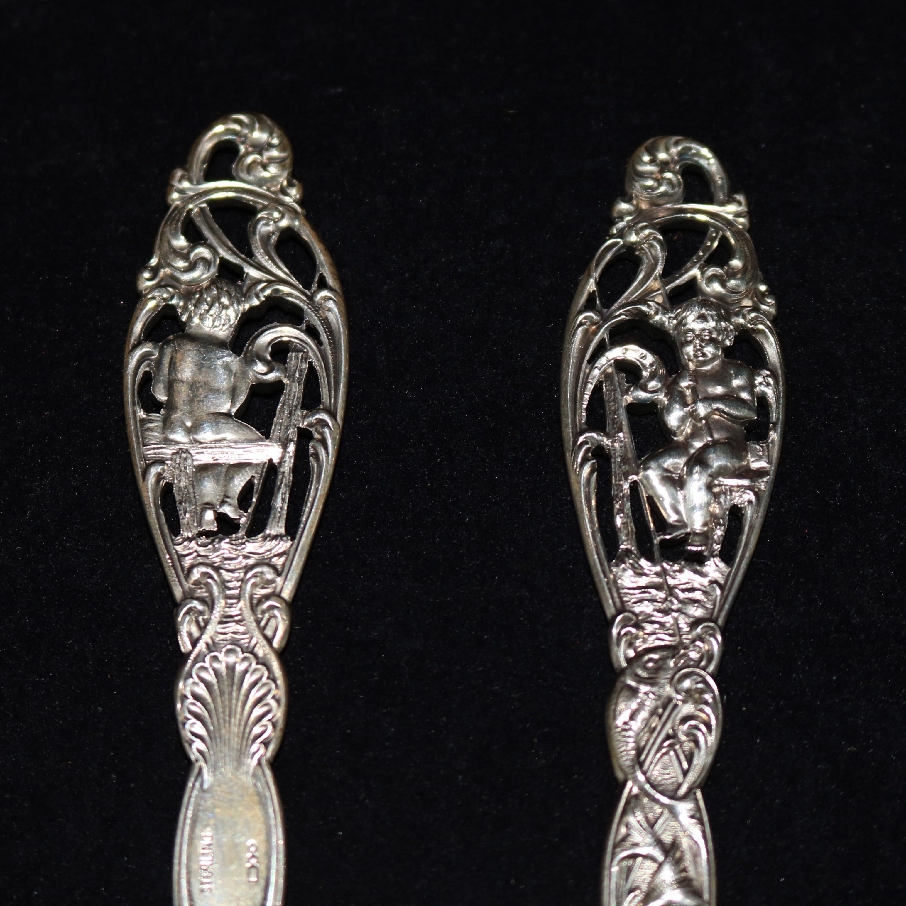 Set of 6 sterling silver figural 