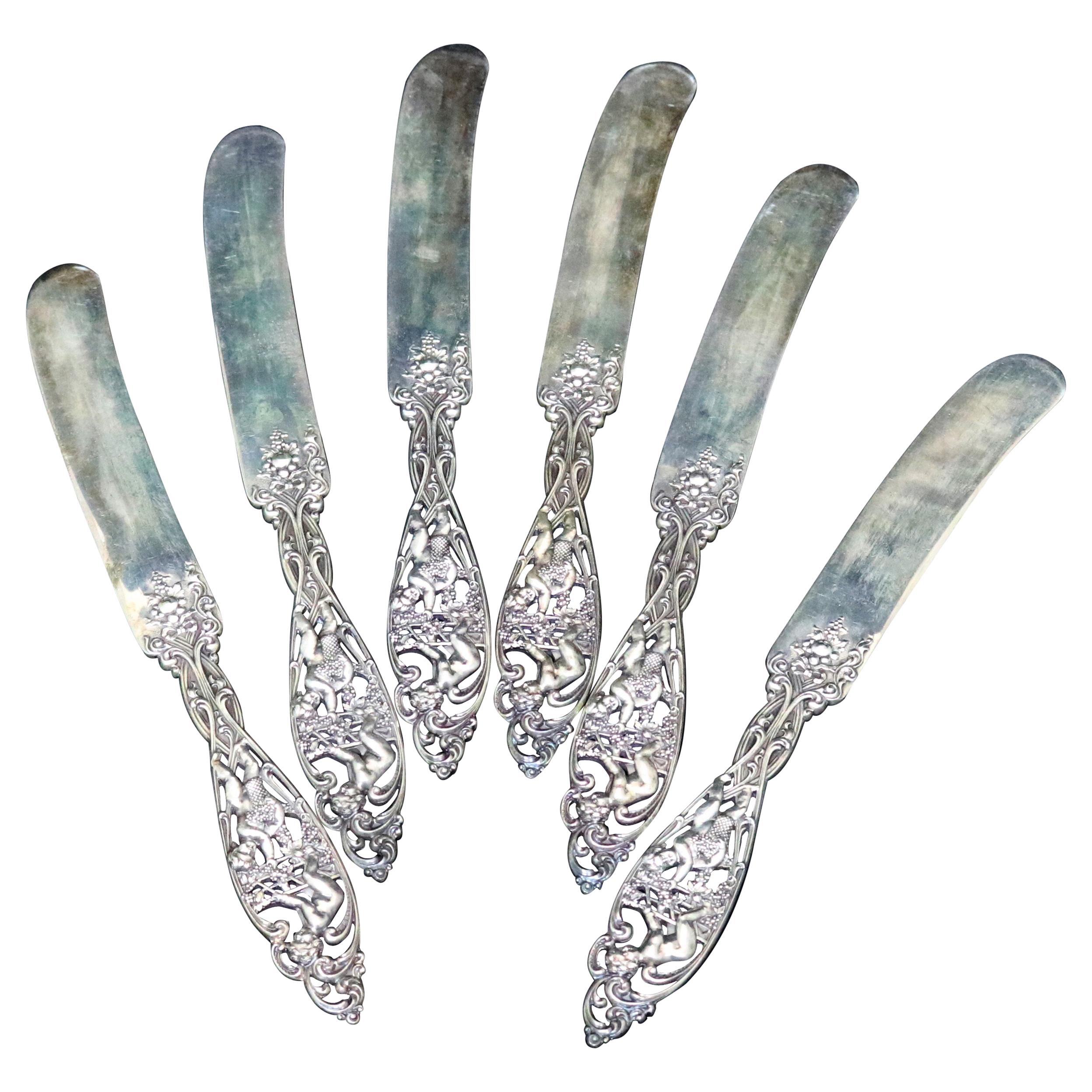 Six Sterling Silver Figural "Labors of Cupid" Knives by Dominick & Haff