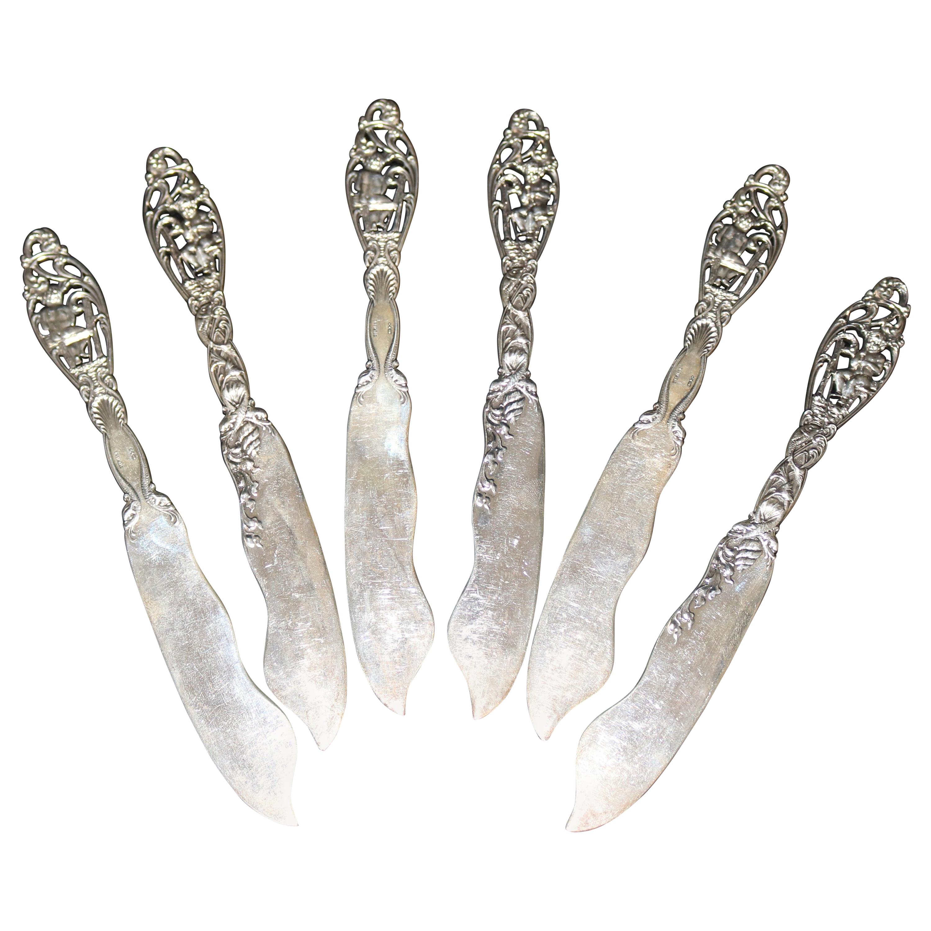 Six Sterling Silver Figural "Labors of Cupid" Knives by Dominick & Haff