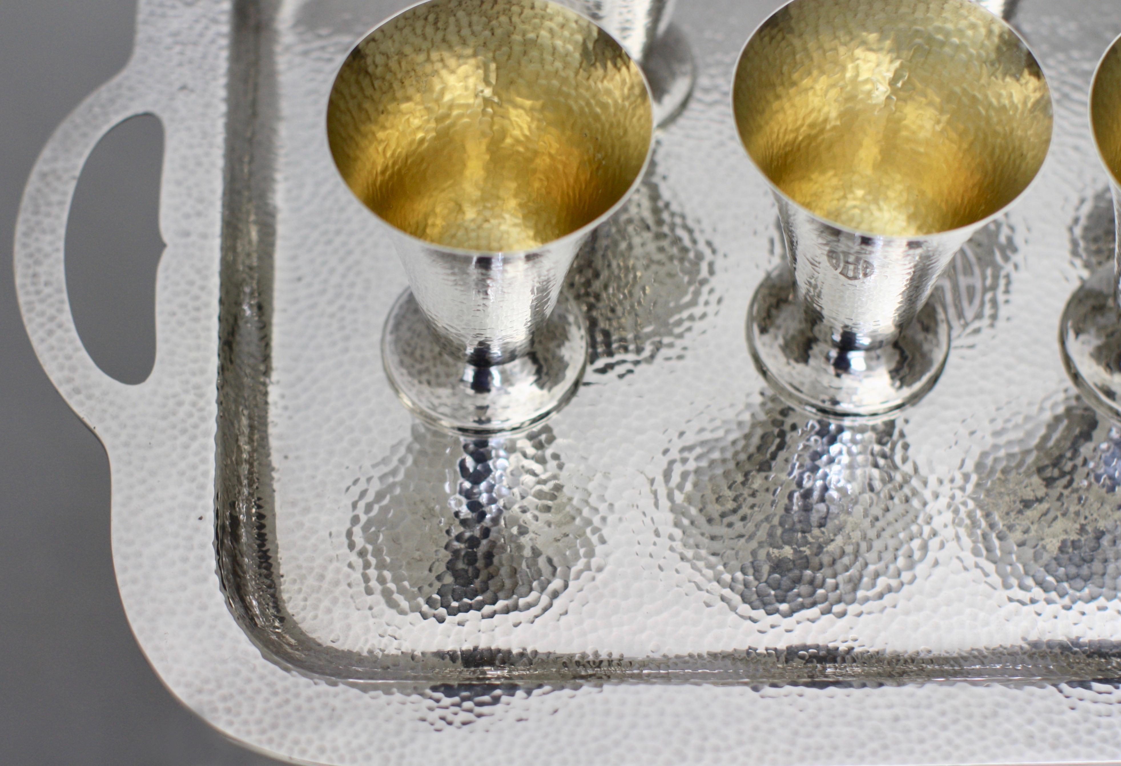 Six Sterling Silver Gorham Cocktail Cups and a Sterling Silver Tray In Good Condition For Sale In West Palm Beach, FL