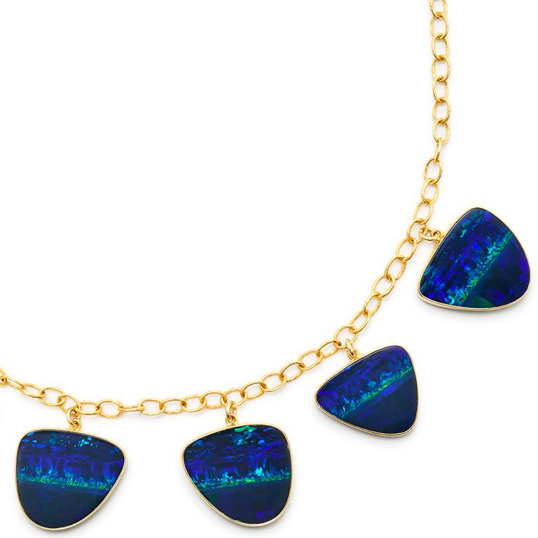 Single Cut Susan Lister Locke Six Stone 84.88 Carat Opal Necklace For Sale