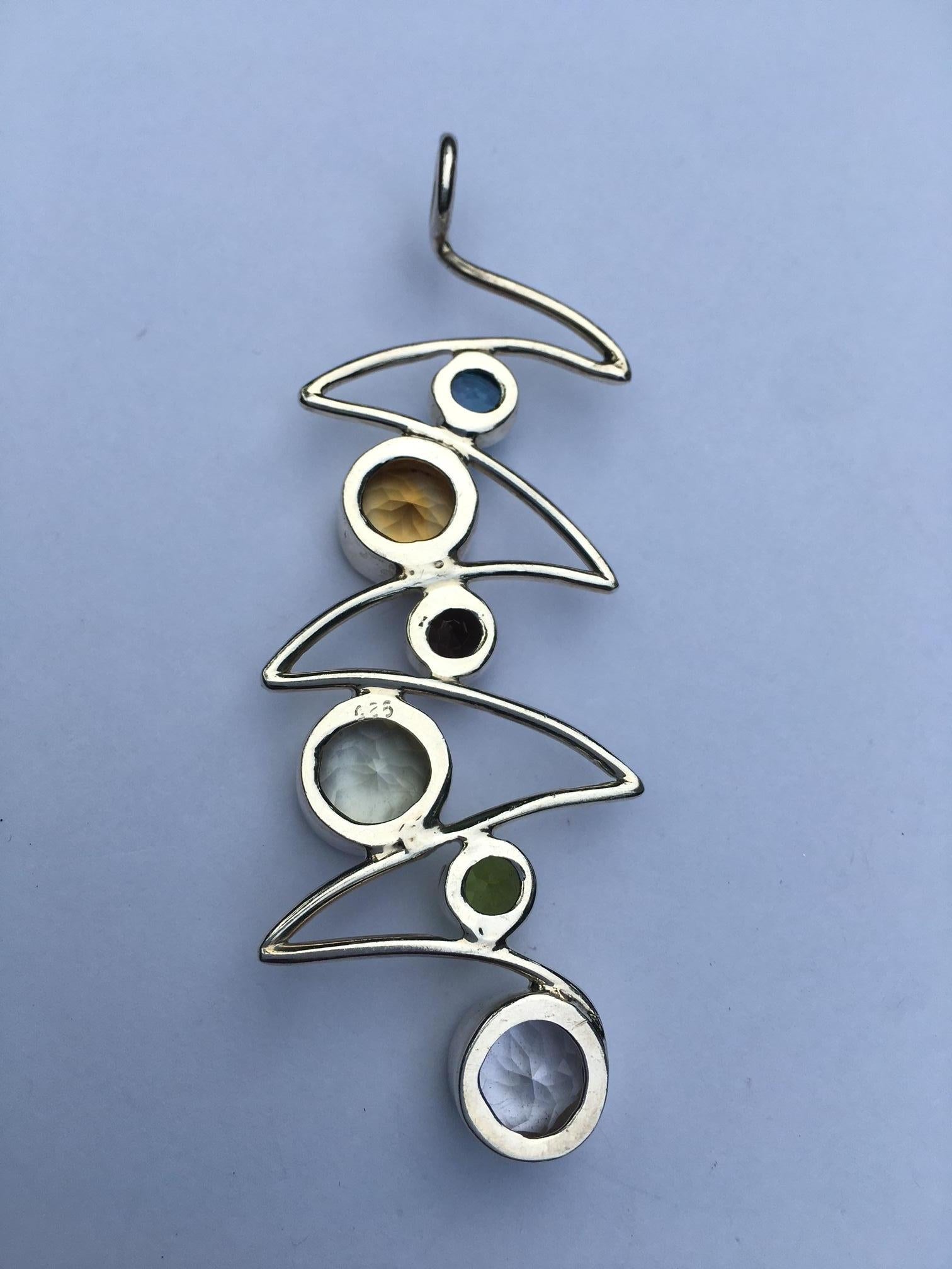 Round Cut Six Stones Wave Pendant Set in Sterling Silver For Sale