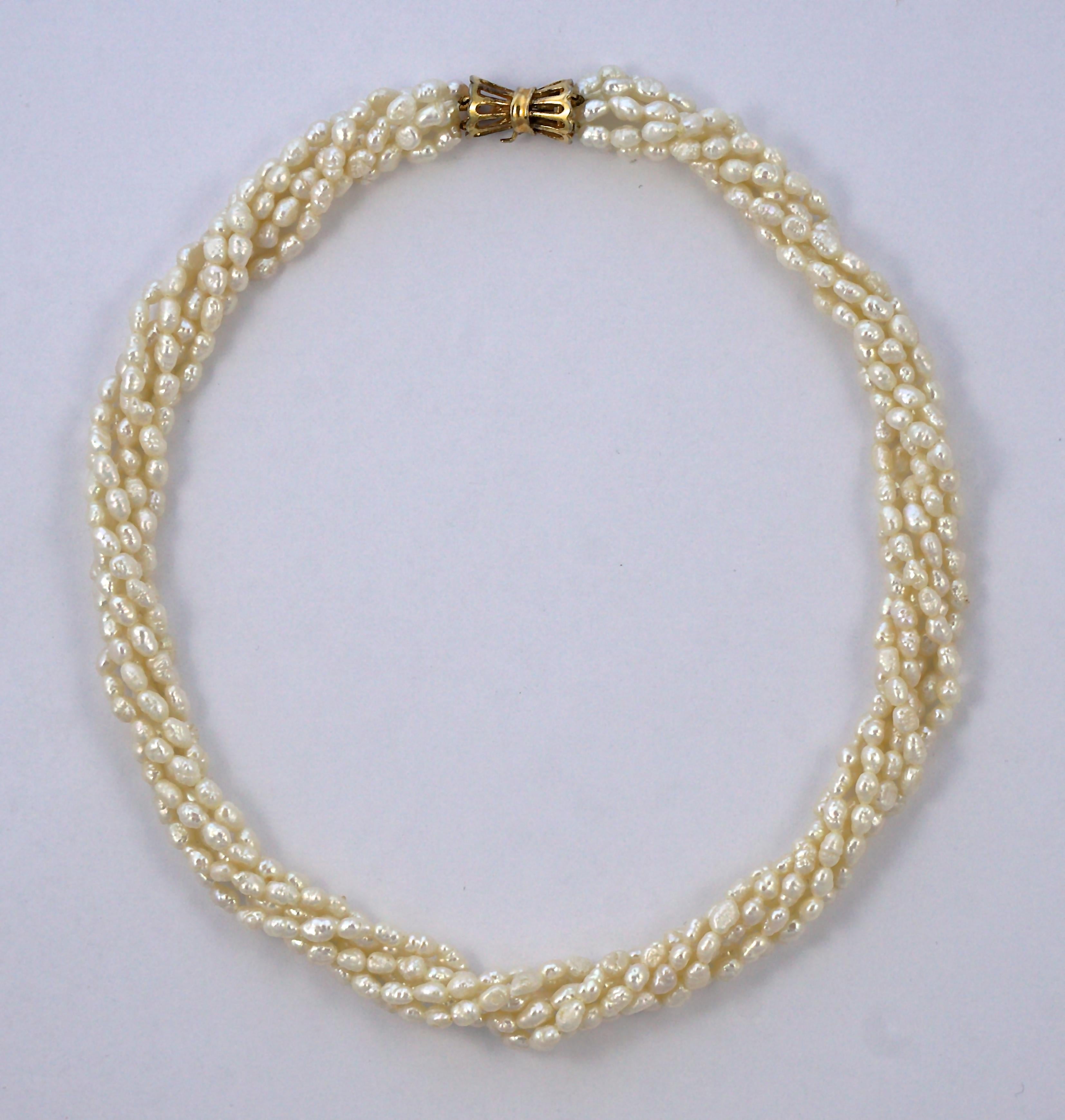 Six Strand Baroque Rice Pearl Necklace Silver Gilt Clasp circa 1970s at ...