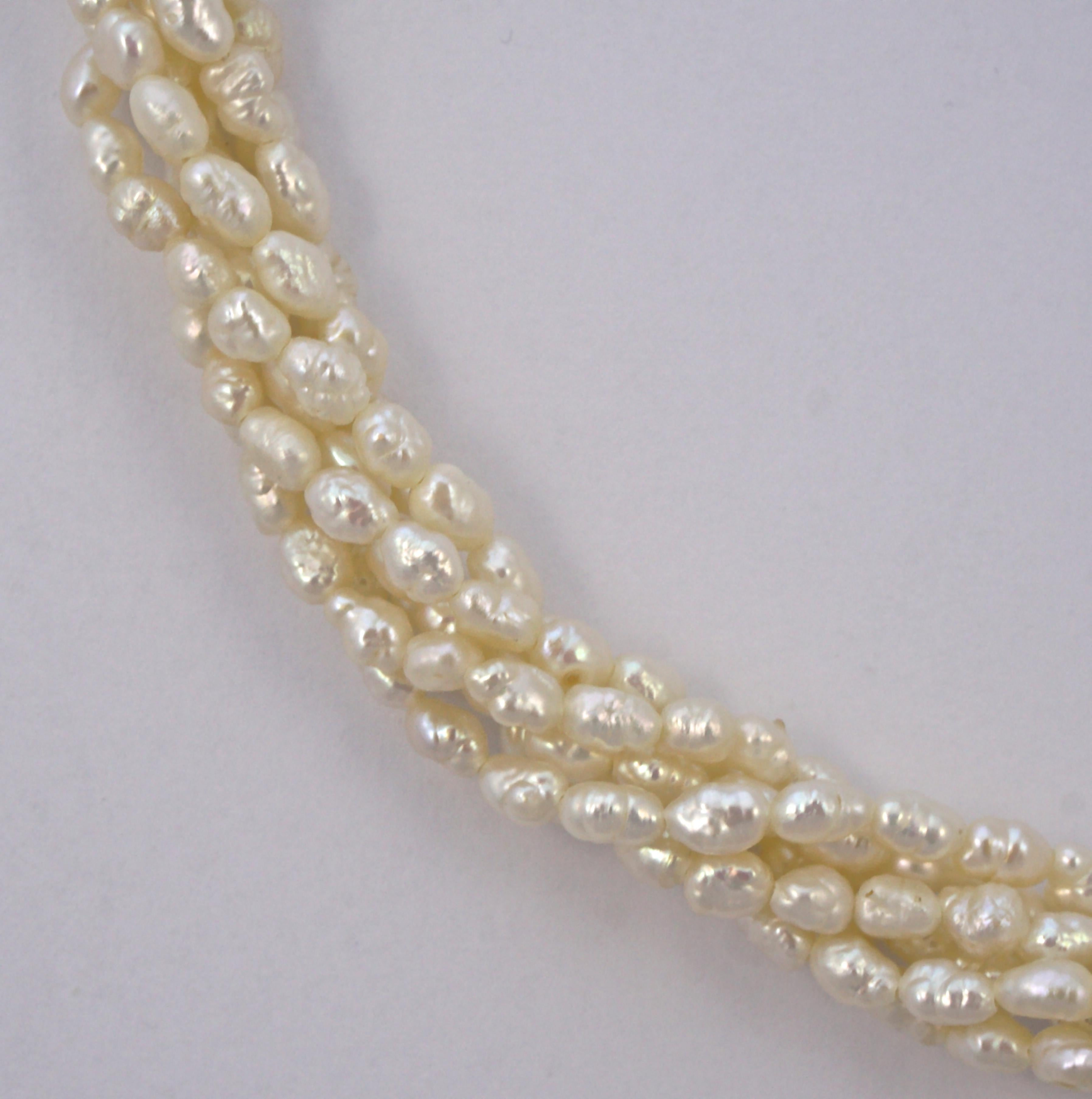 Six Strand Baroque Rice Pearl Necklace Silver Gilt Clasp circa 1970s 2