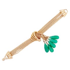Six Strand Gold Chain Waterfall Style Bracelet With Peking Glass Dangle, 1960s