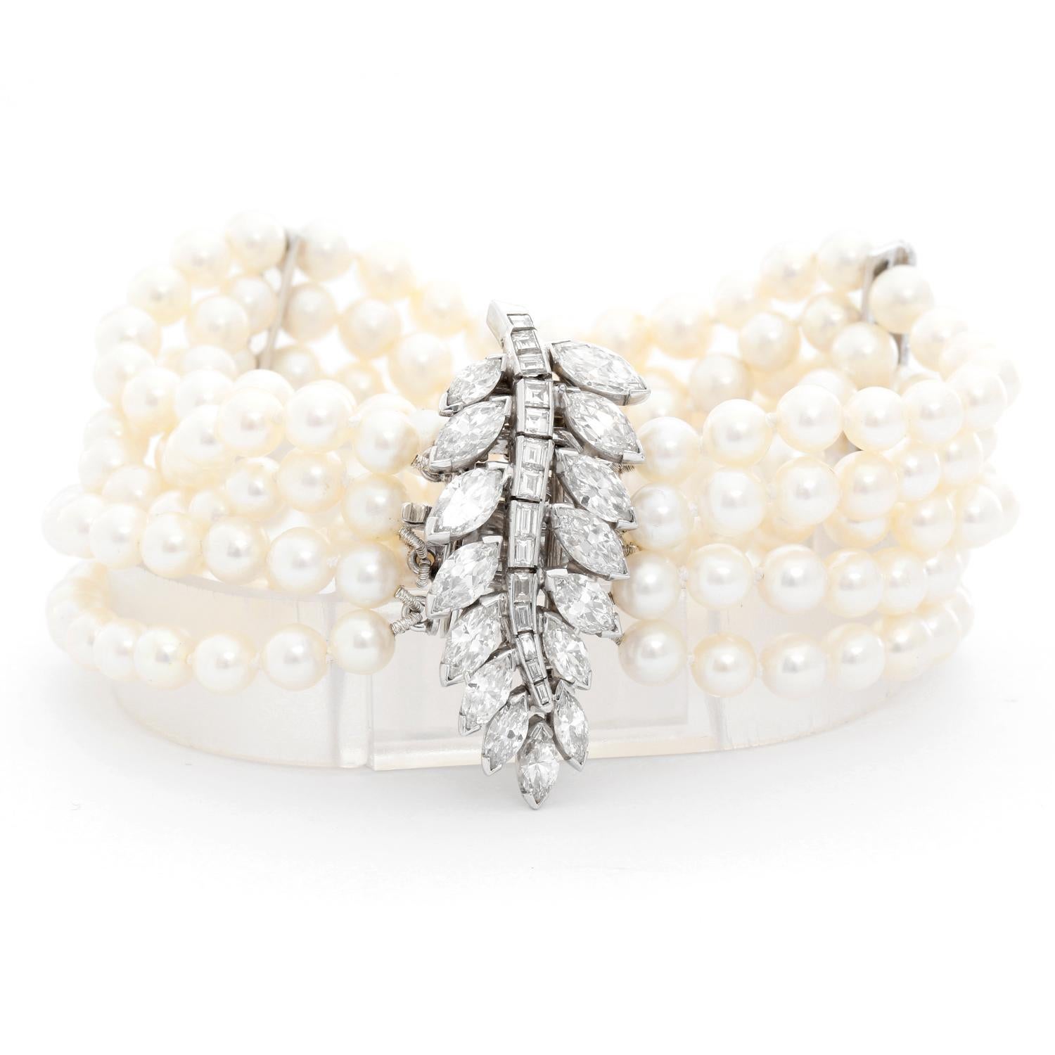 Women's Six-Strand Pearl and Diamond Bracelet