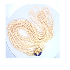Six Strand Pearl Necklace with Lapis And Pearl Clasp