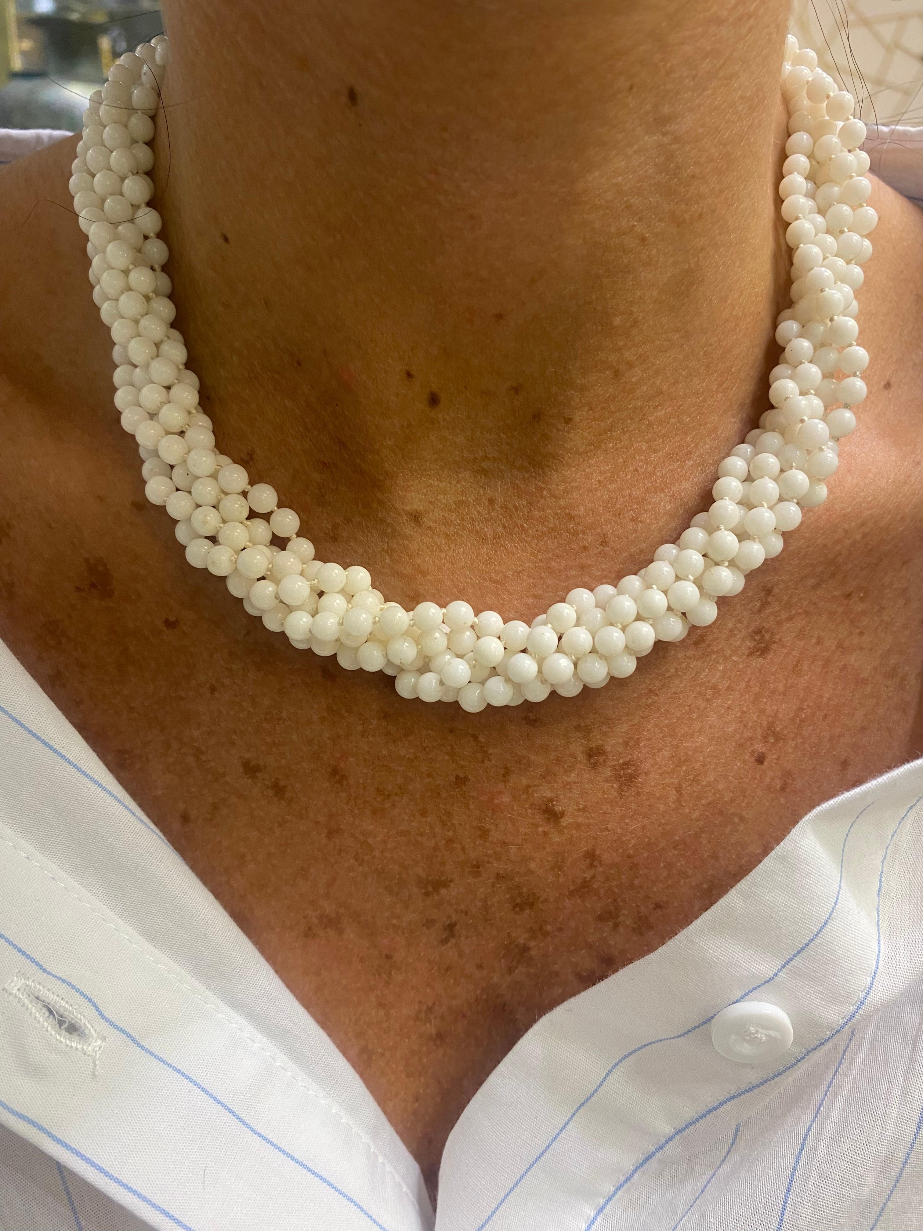 Six Strand White Coral Bead Necklace In Excellent Condition For Sale In New York, NY