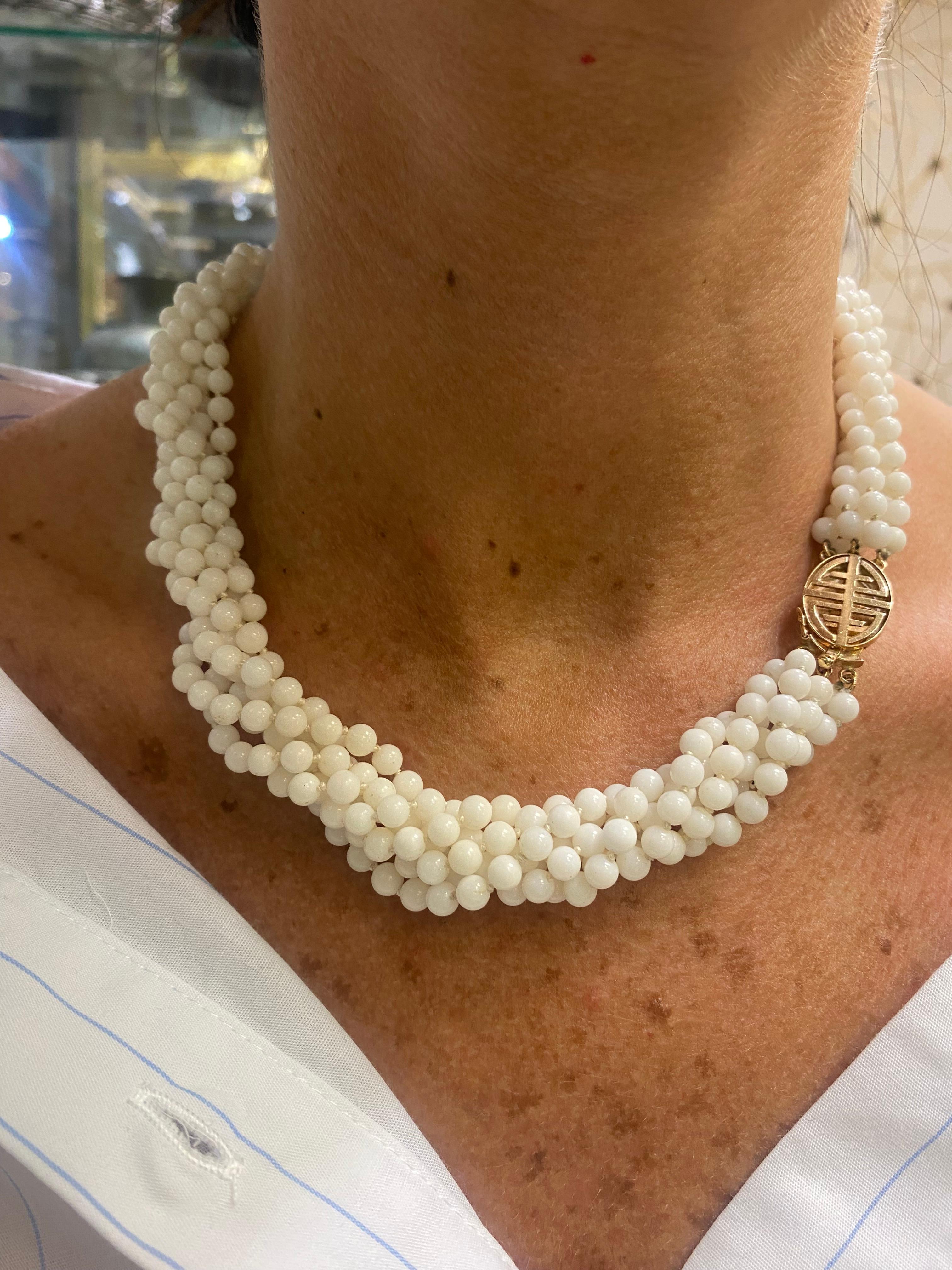 Women's Six Strand White Coral Bead Necklace For Sale